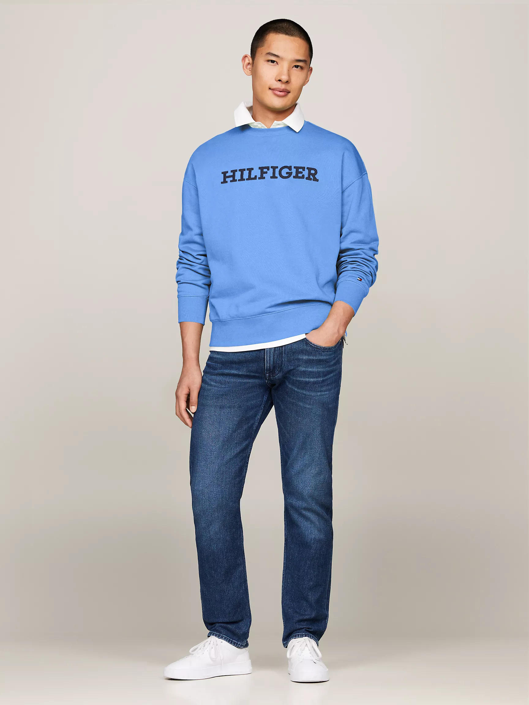 Мужская толстовка Tommy Hilfiger, Свитшот с круглым вырезом и вышитым монограммным логотипом