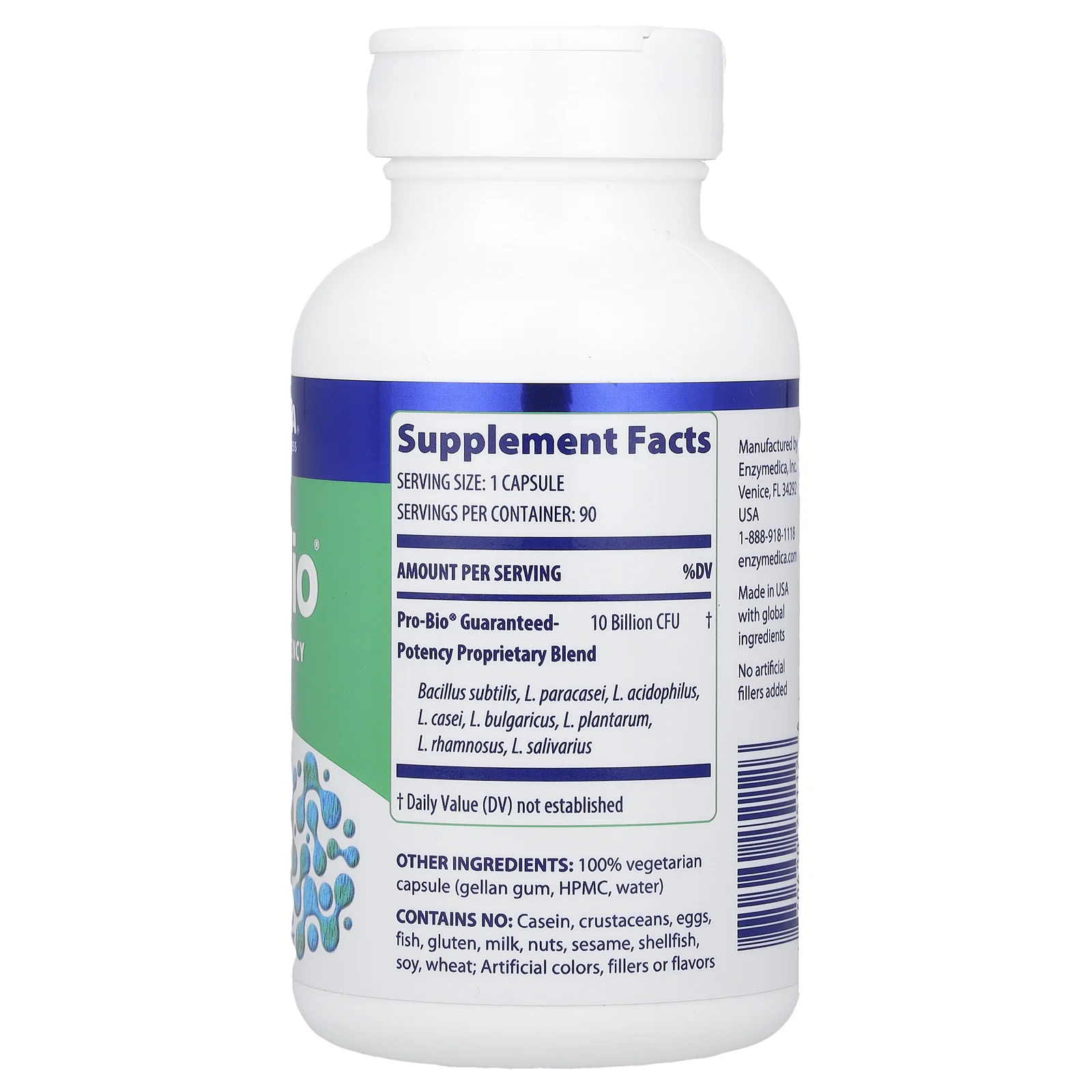 Enzymedica, Pro-Bio, пробиотик гарантированного действия, 90 капсул