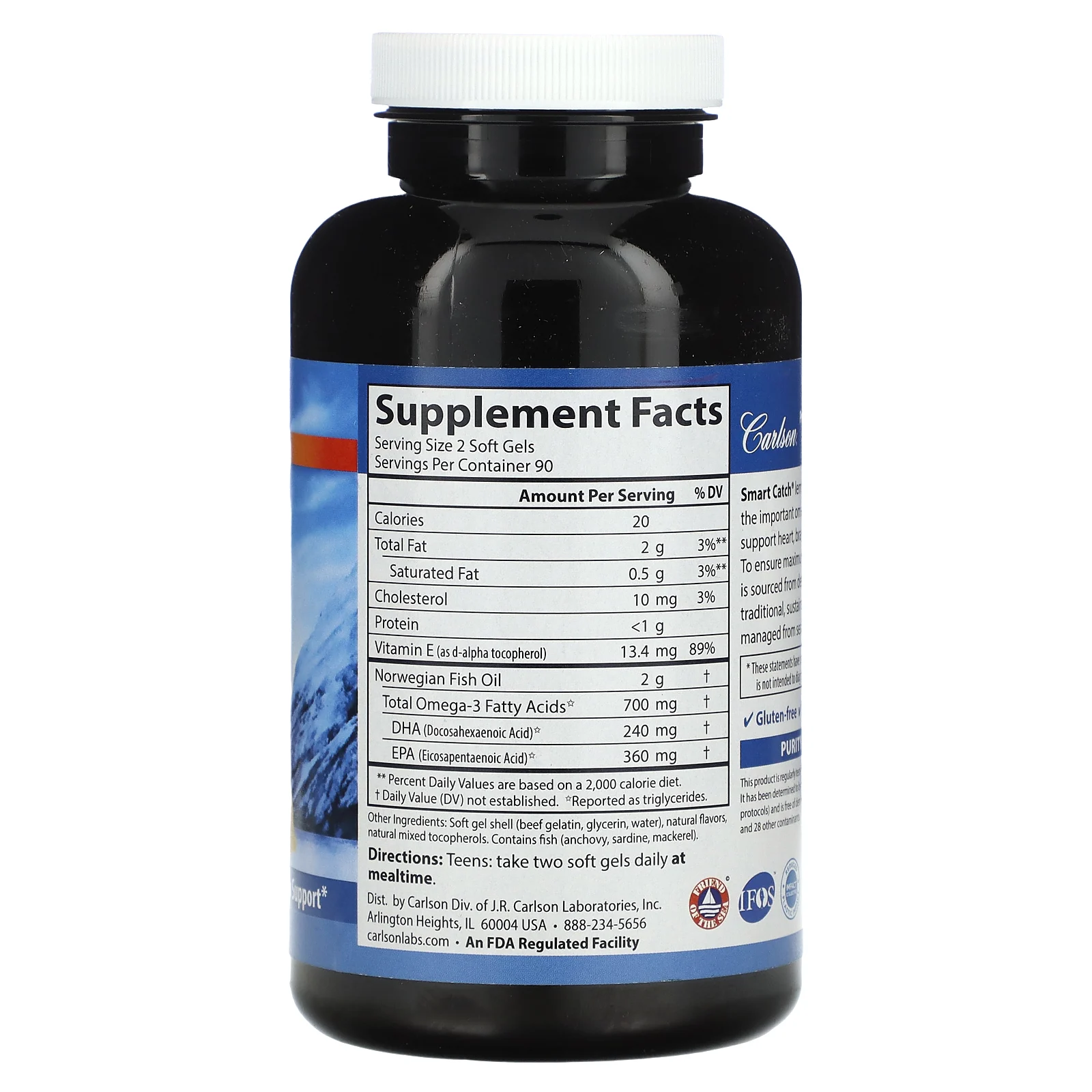 Carlson, Teen's Smart Catch, натуральный лимон, 700 мг, 180 капсул (350 мг в 1 капсуле)