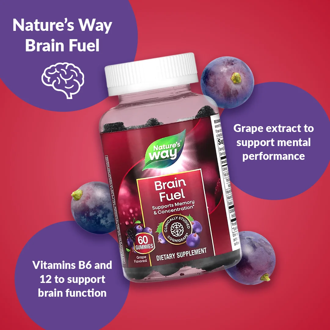 Nature's Way, Brain Fuel, виноград, 60 жевательных таблеток