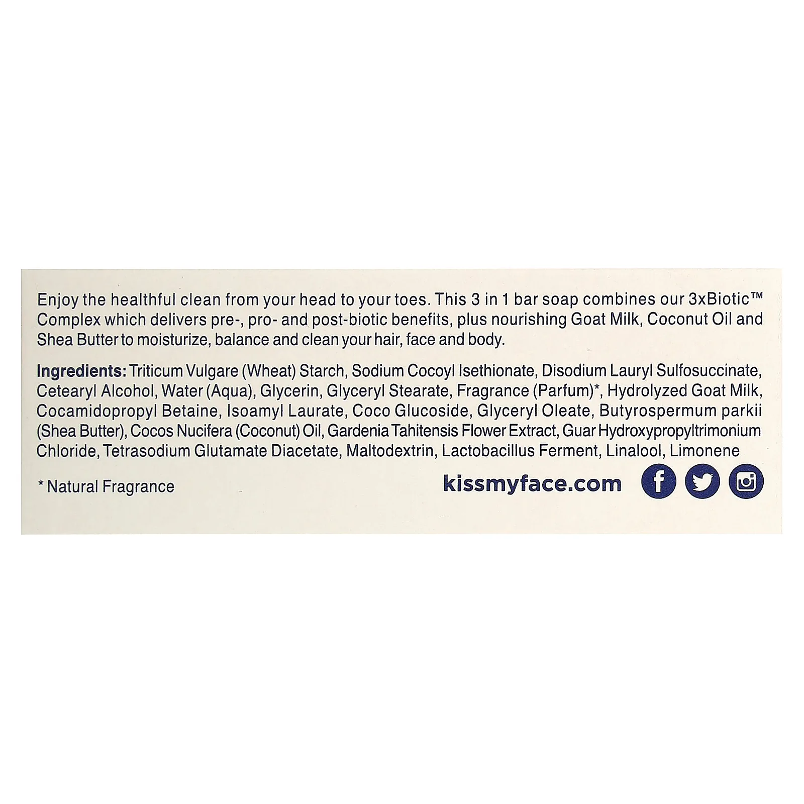 Kiss My Face, мыло с козьим молоком 3 в 1, черная смородина и ваниль, 1 шт., 113 г (4 унции)