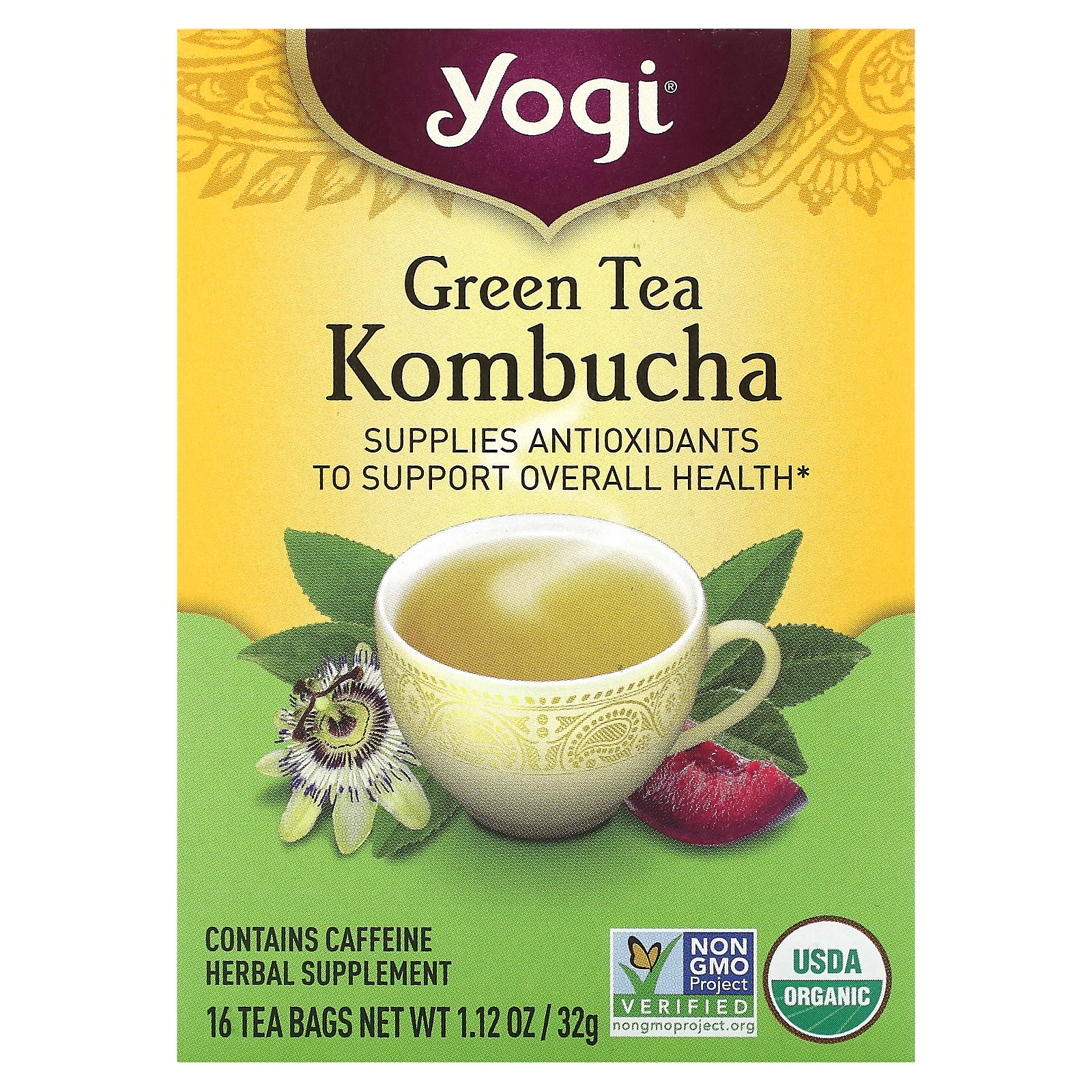 Yogi Tea, зеленый чай комбуча, 16 чайных пакетиков, 32 г (1,12 унции)