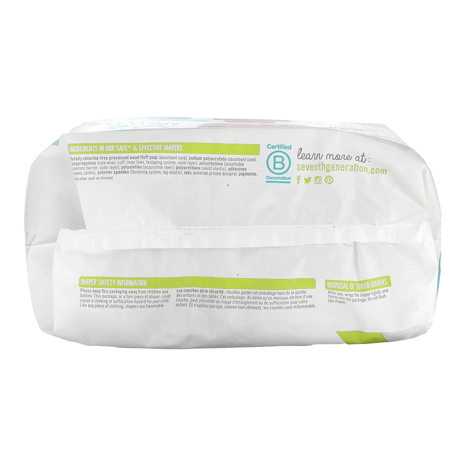 Seventh Generation, Подгузники для чувствительной защиты, размер 3, 16–21 фунт, 27 подгузников