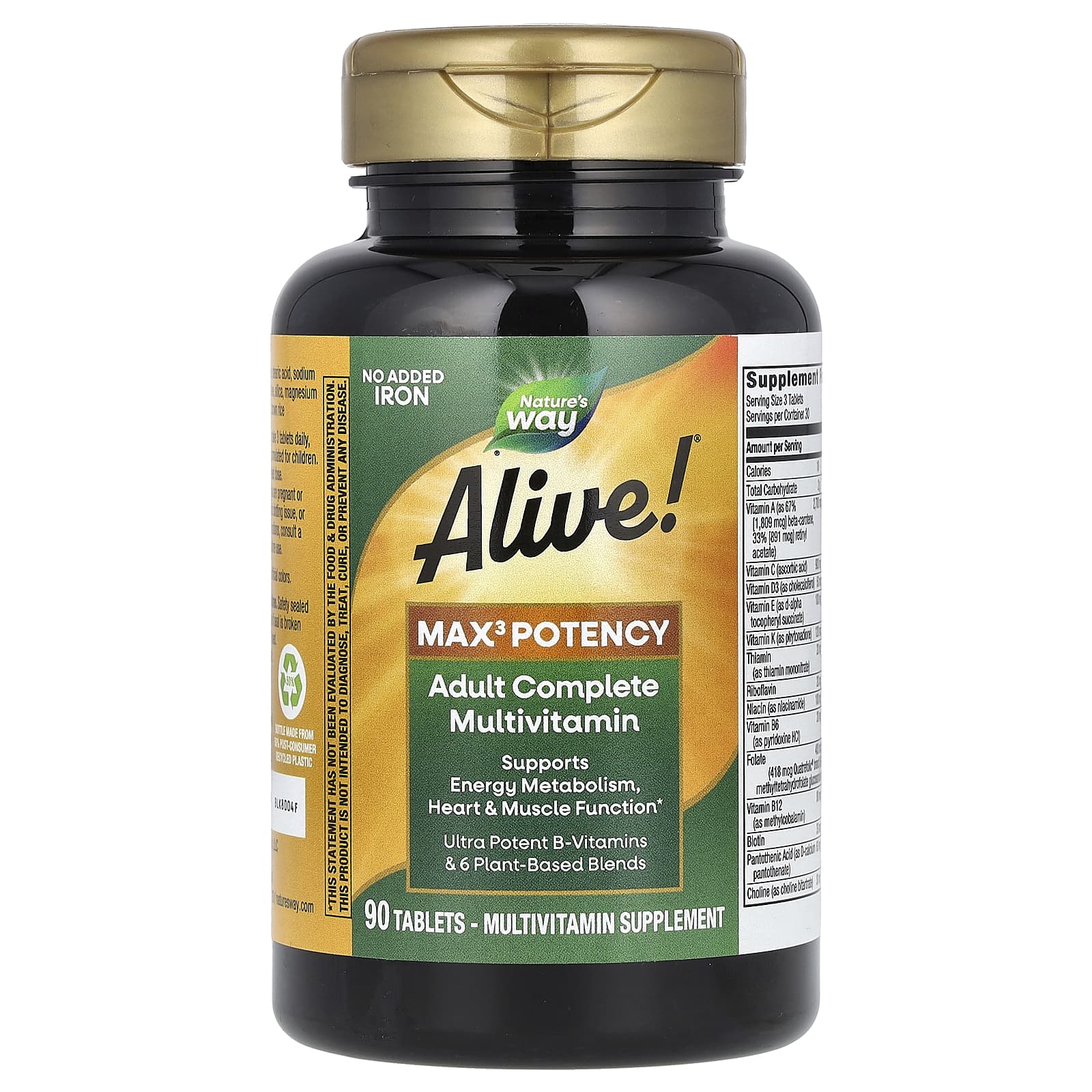 Nature's Way, Alive! Max3 Daily, мультивитаминный комплекс, без добавления железа, 90 таблеток