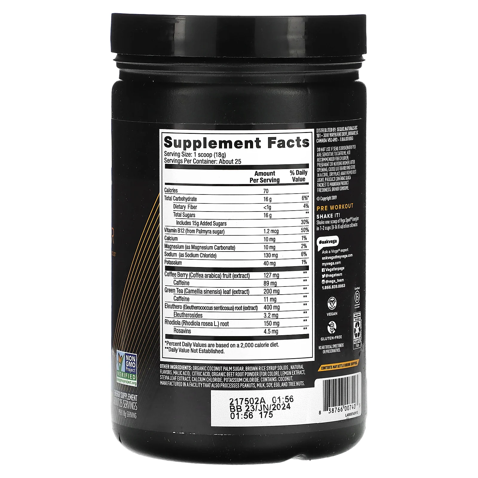 Vega, Sport, растительный энергетик премиального качества, со вкусом клубничного лимонада, 455 г (16,1 унции)