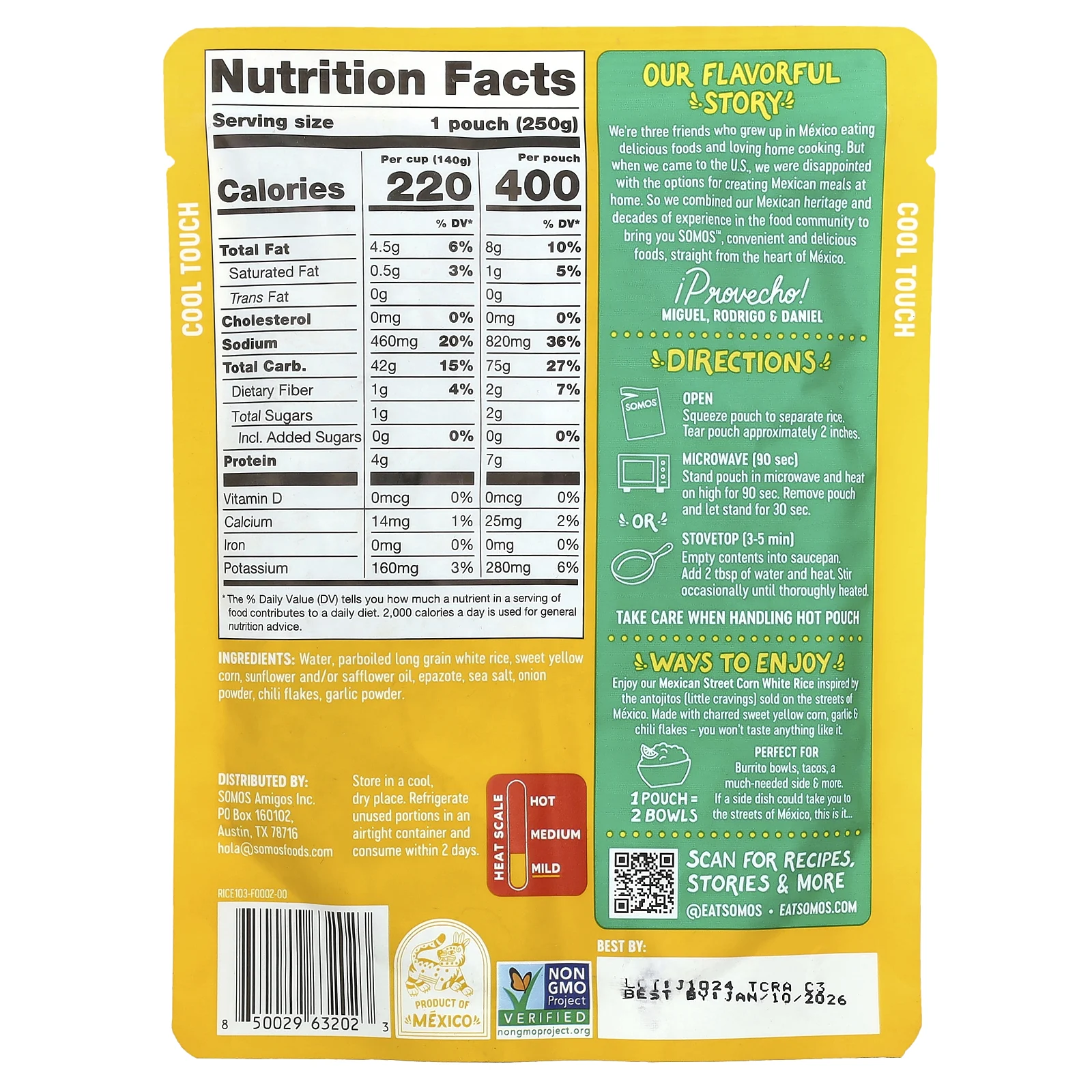 Somos, Мексиканский белый рис с кукурузой, мягкий, 25 г (8,8 унции)