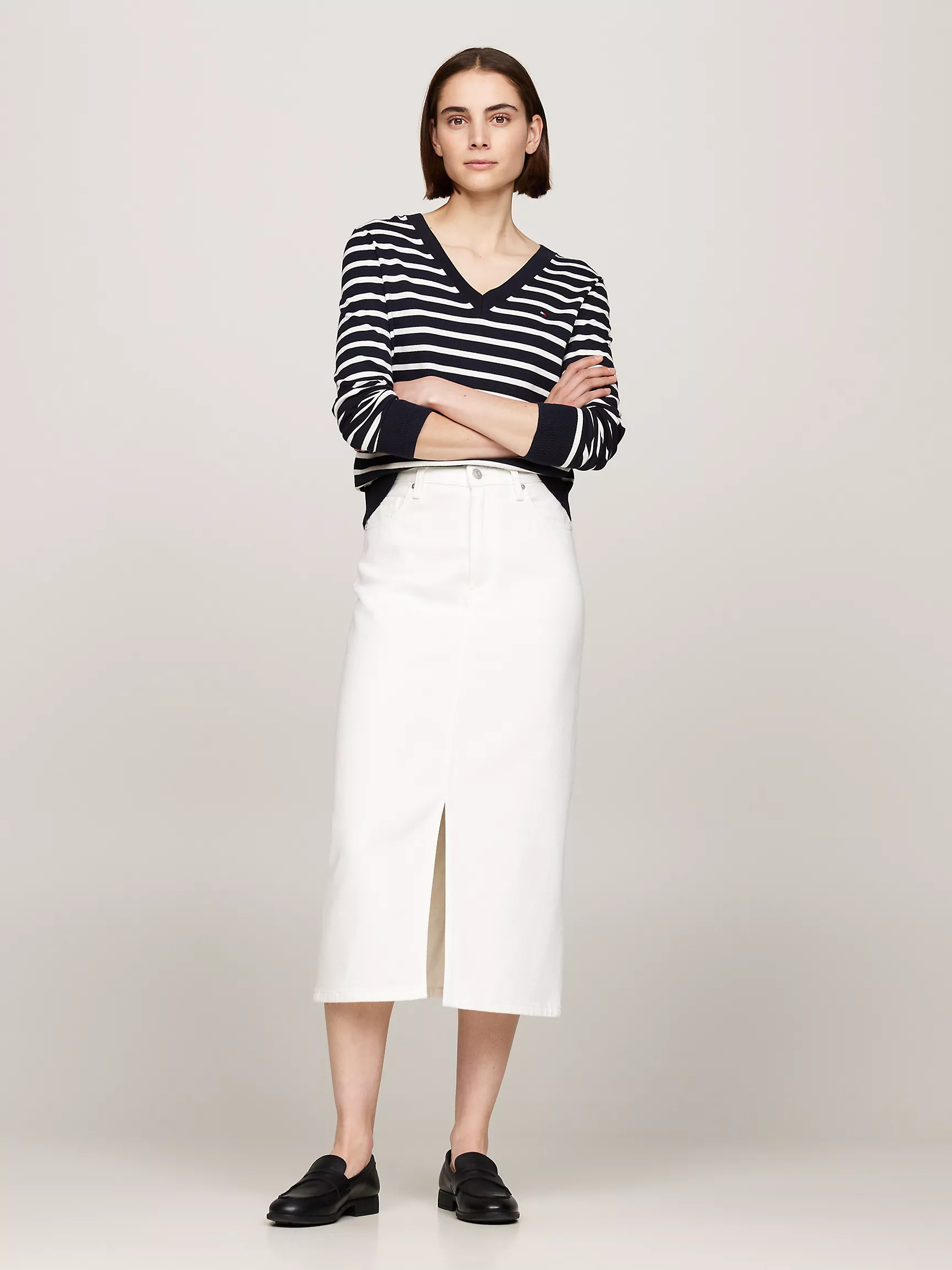 Женский свитер Tommy Hilfiger, Хлопковый джерсовый свитер с V-образным вырезом