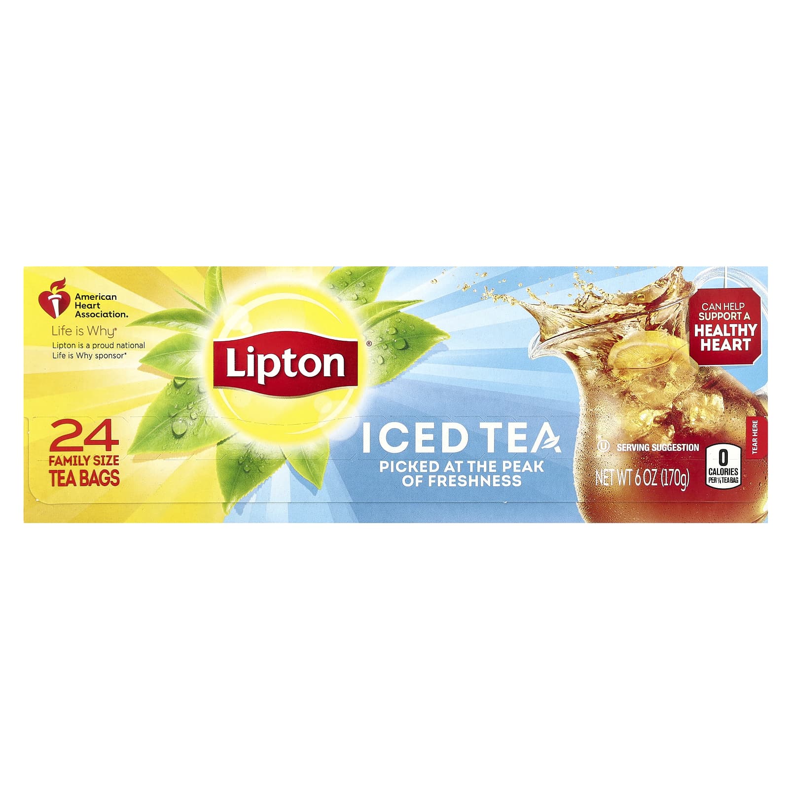 Lipton, Черный чай, холодный чай, 24 чайных пакетика для всей семьи, 170 г (6 унций)