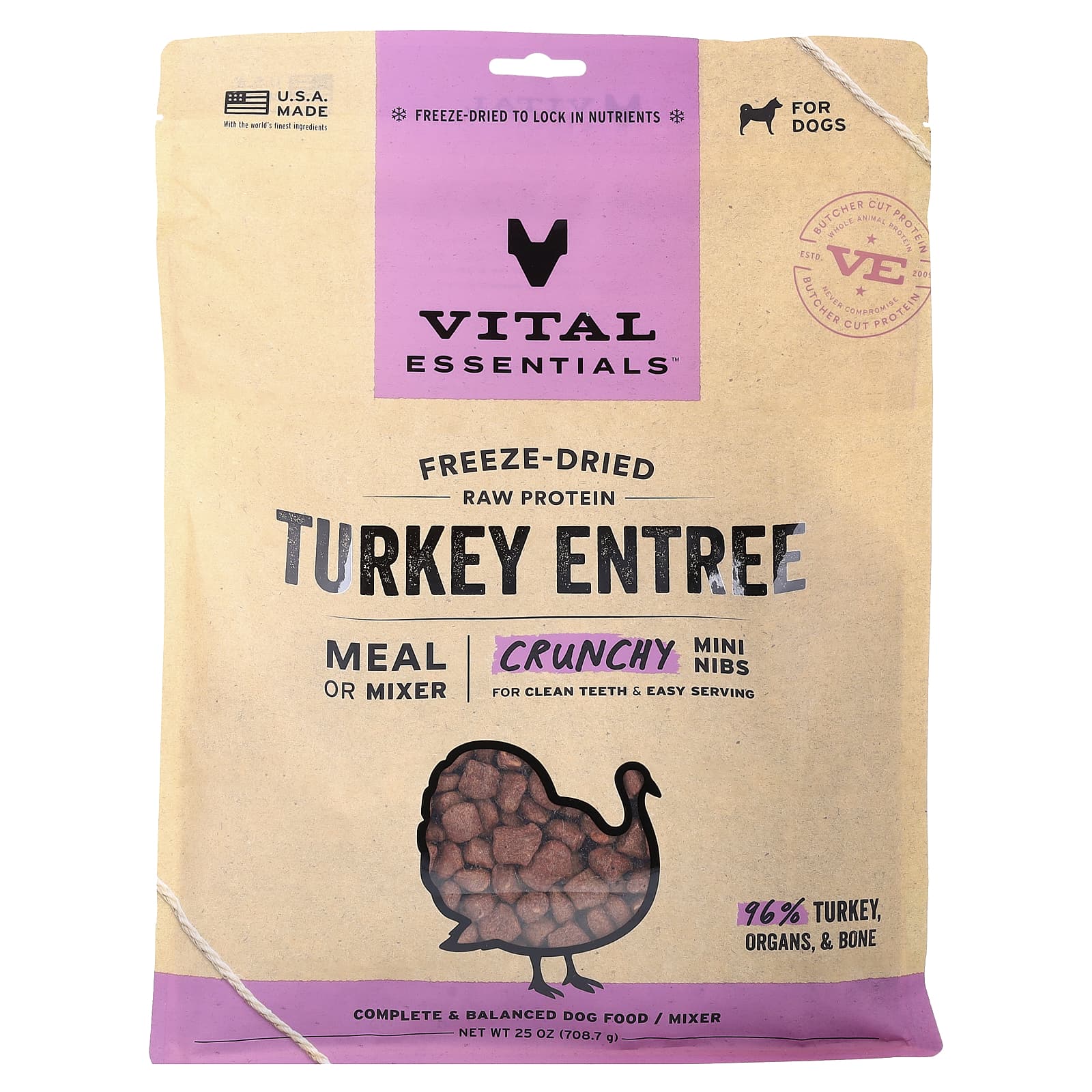 Vital Essentials, сублимированный сырой протеин, хрустящие мини-бобы, для собак, блюдо из индейки, 708,7 г (25 унций)
