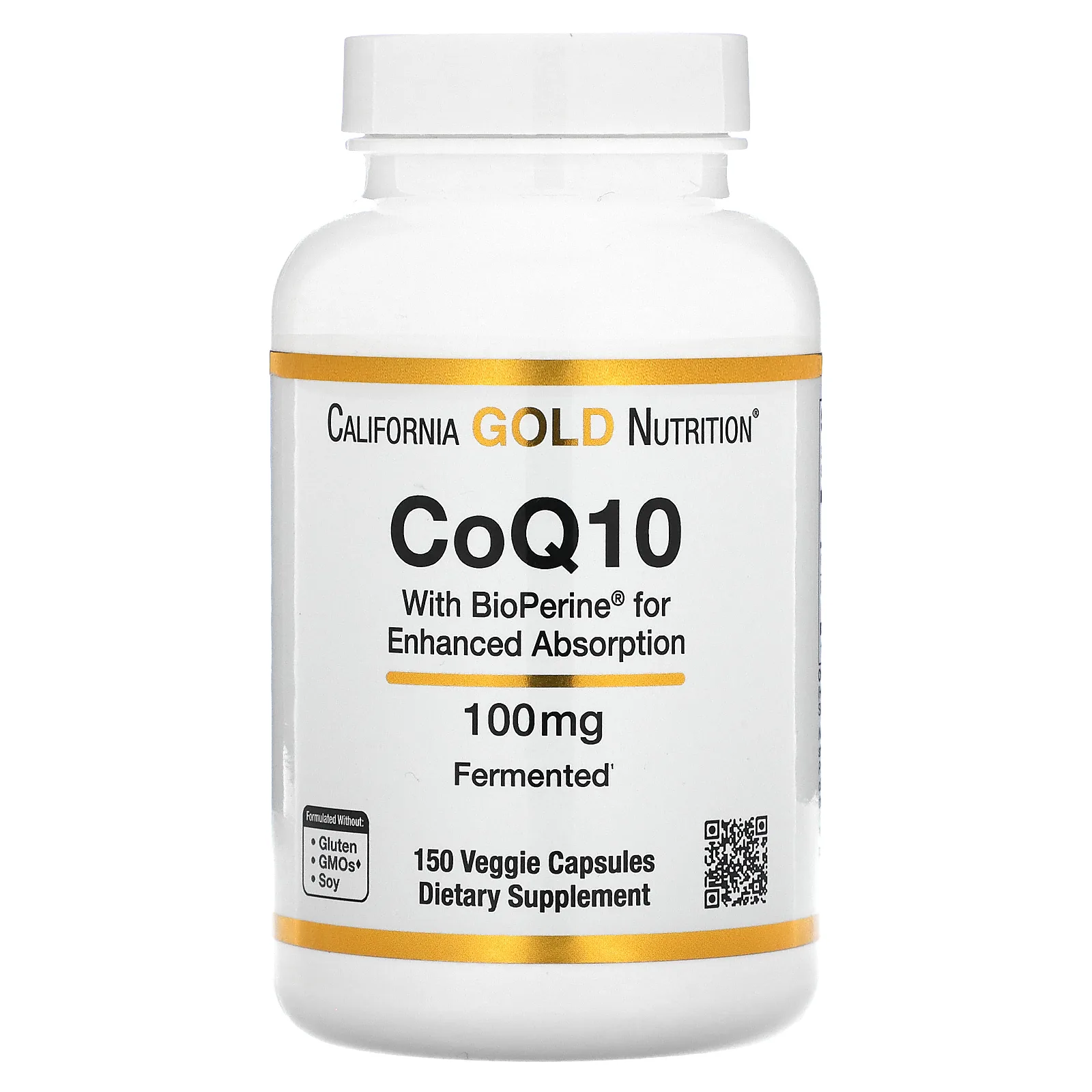 California Gold Nutrition, коэнзим Q10 с экстрактом BioPerine, 100 мг, 150 растительных капсул