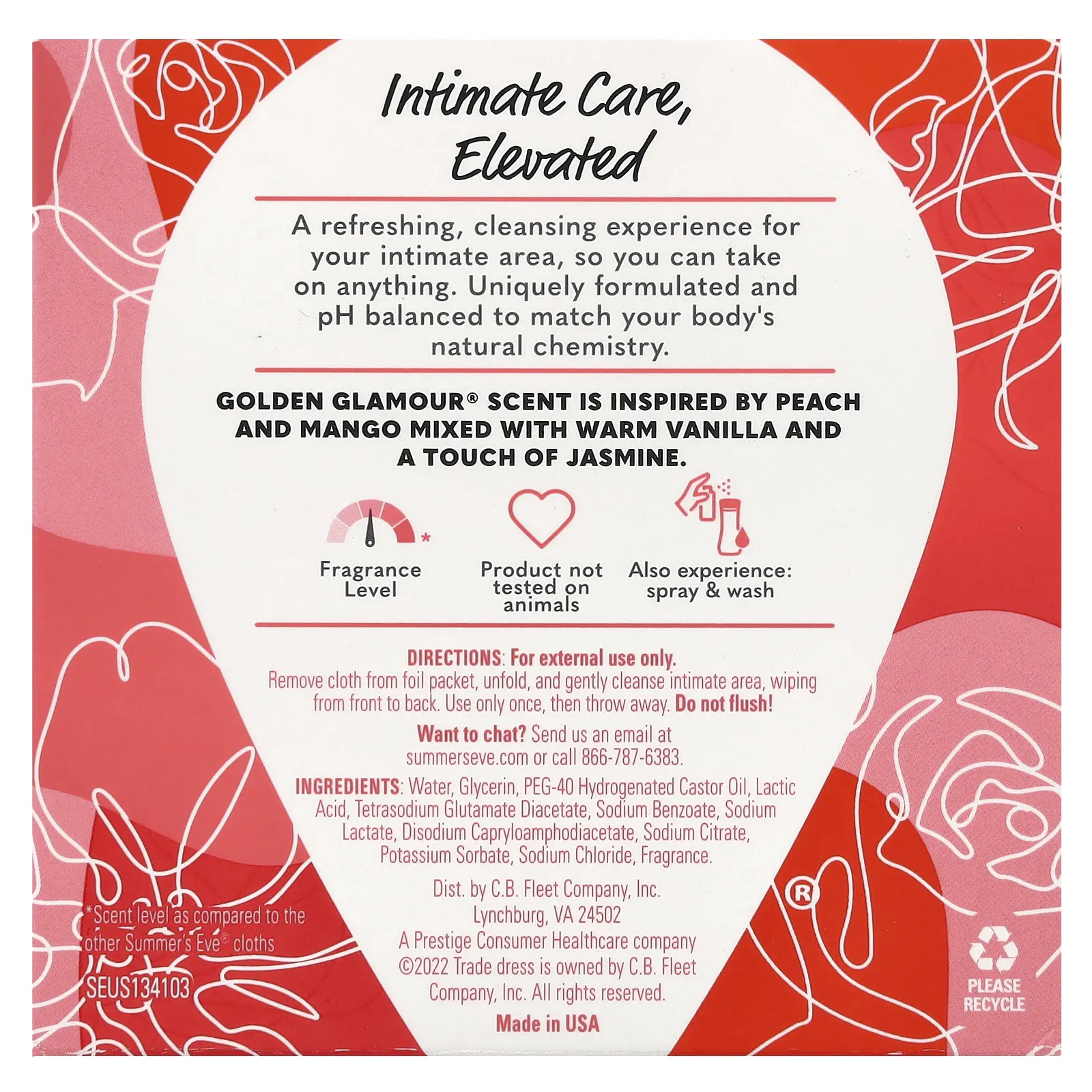 Summer's Eve, Очищающие салфетки 5 в 1 Golden Glamour, для использования в дороге, 16 салфеток в индивидуальной упаковке