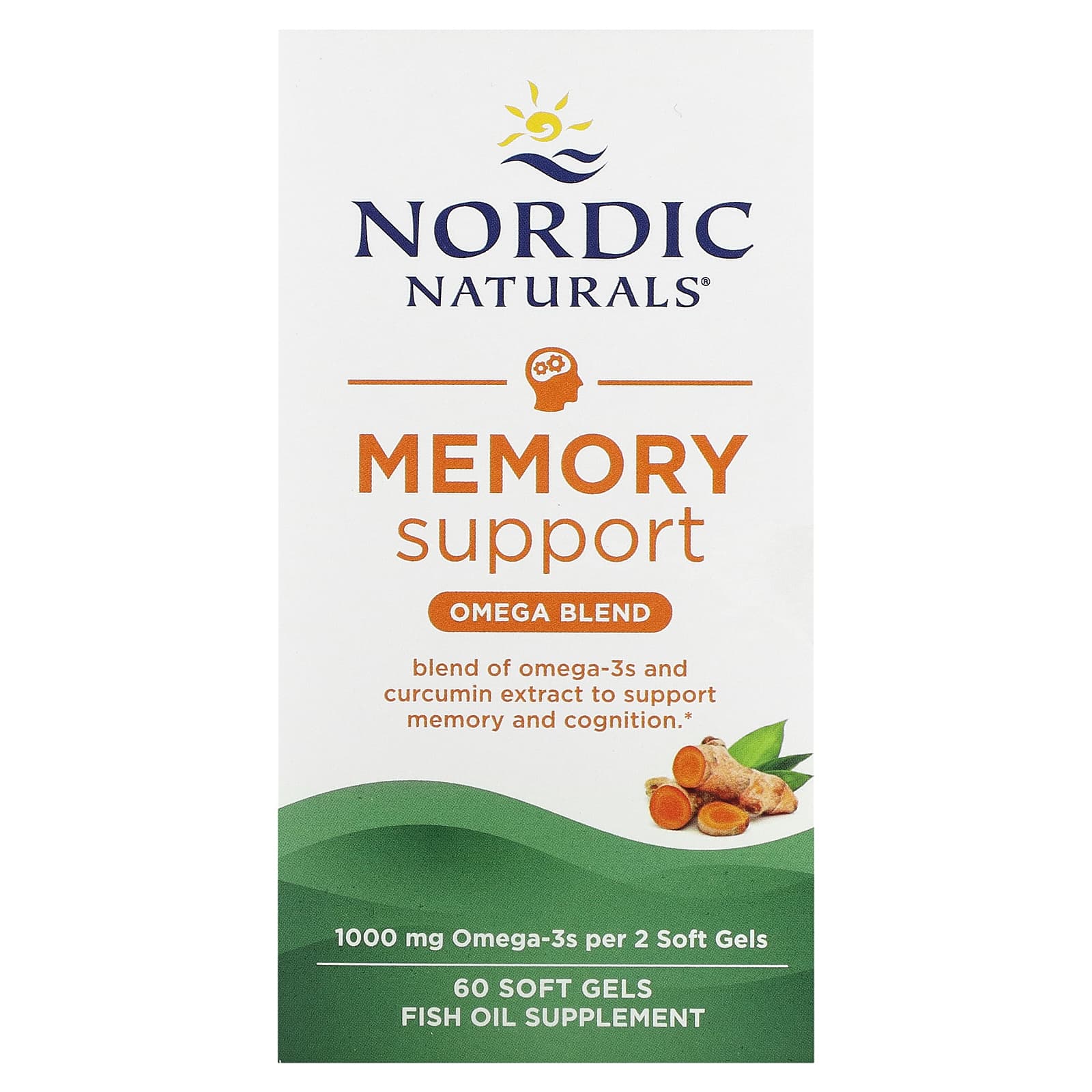 Nordic Naturals, Memory Support, смесь омега кислот для поддержки памяти, 1000 мг, 60 капсул (500 мг в 1 капсуле)