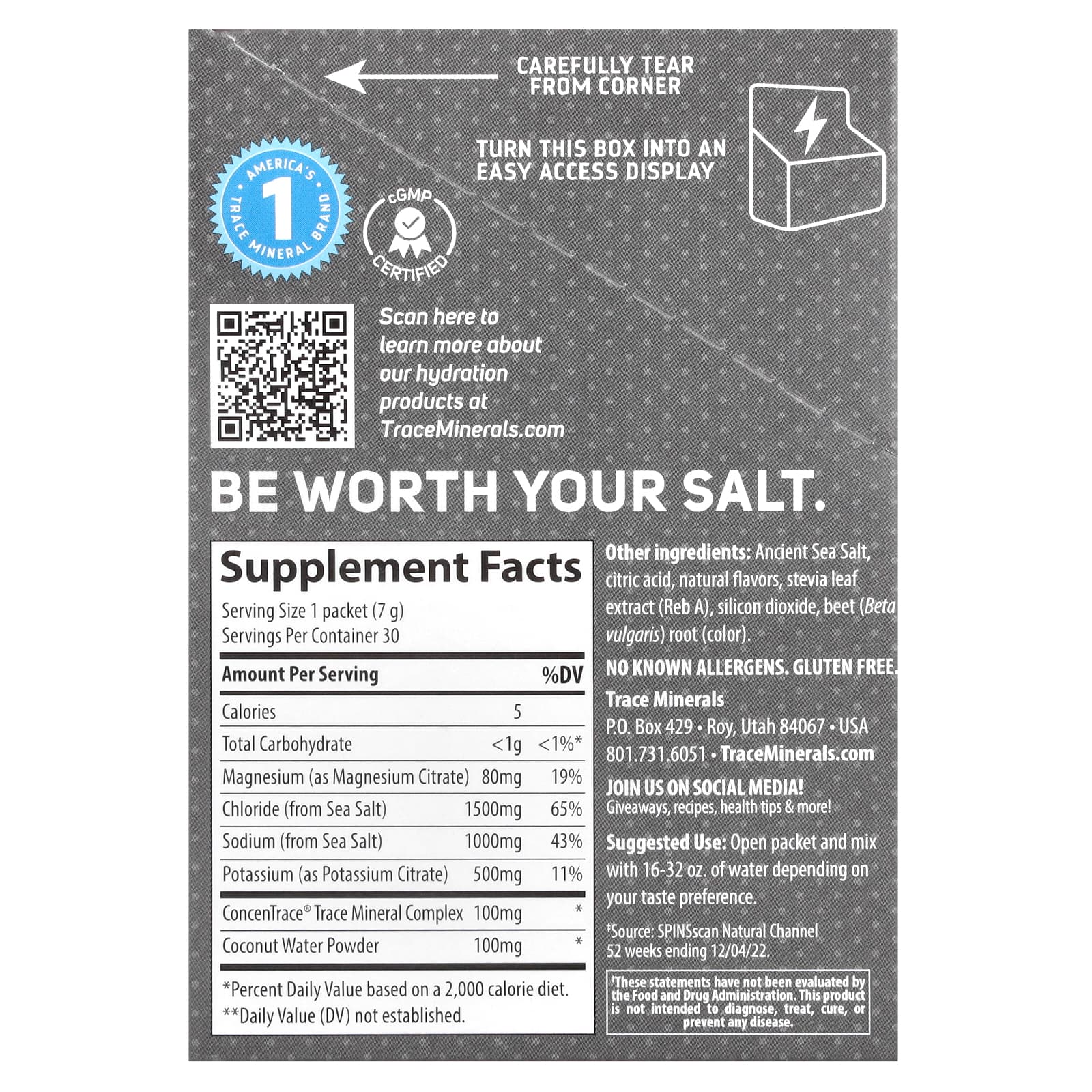 Trace Minerals ®, TM Sport, ZeroLyte, смесь для приготовления напитков с электролитами, соленый ягодный лимонад, 30 пакетиков по 7 г (0,25 унции)