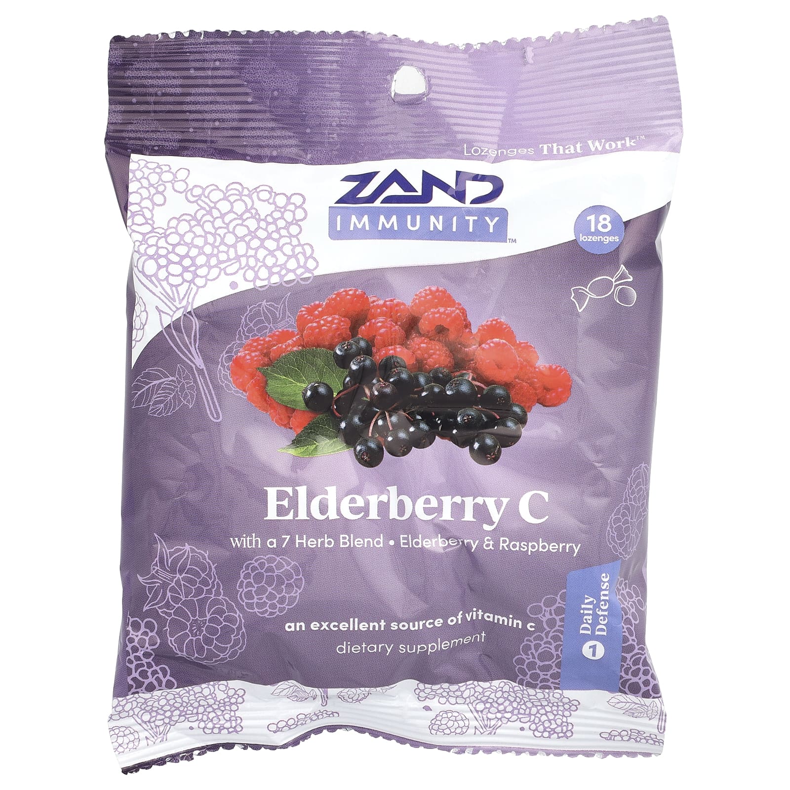 Zand, органическая бузина с витамином C, леденцы со вкусом ягод, 18 леденцов от боли в горле