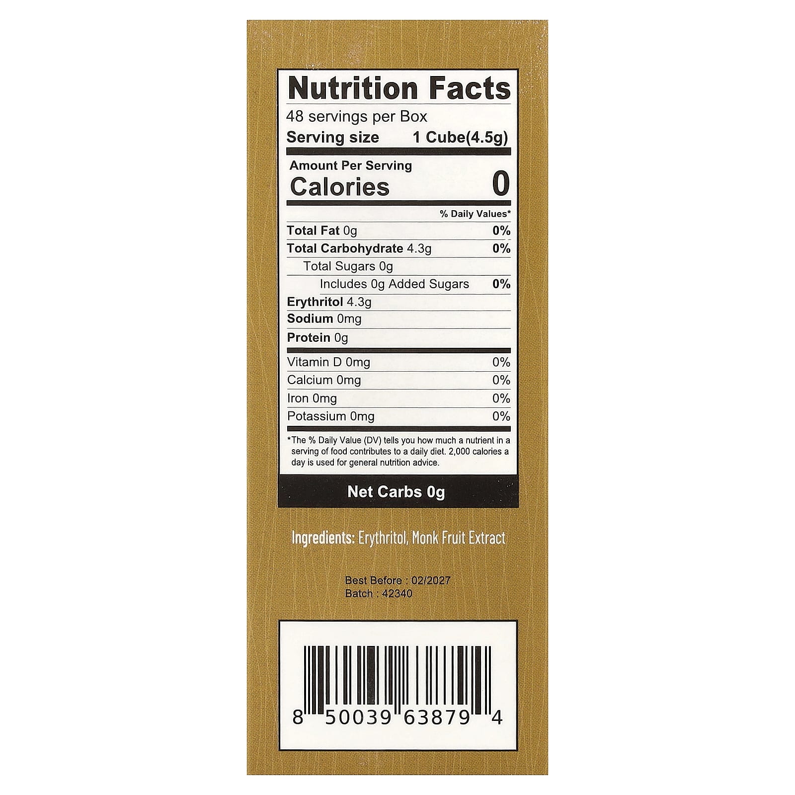 Health Garden, архат с кубиками эритритола, 48 кубиков, 216 г (7,62 унции)