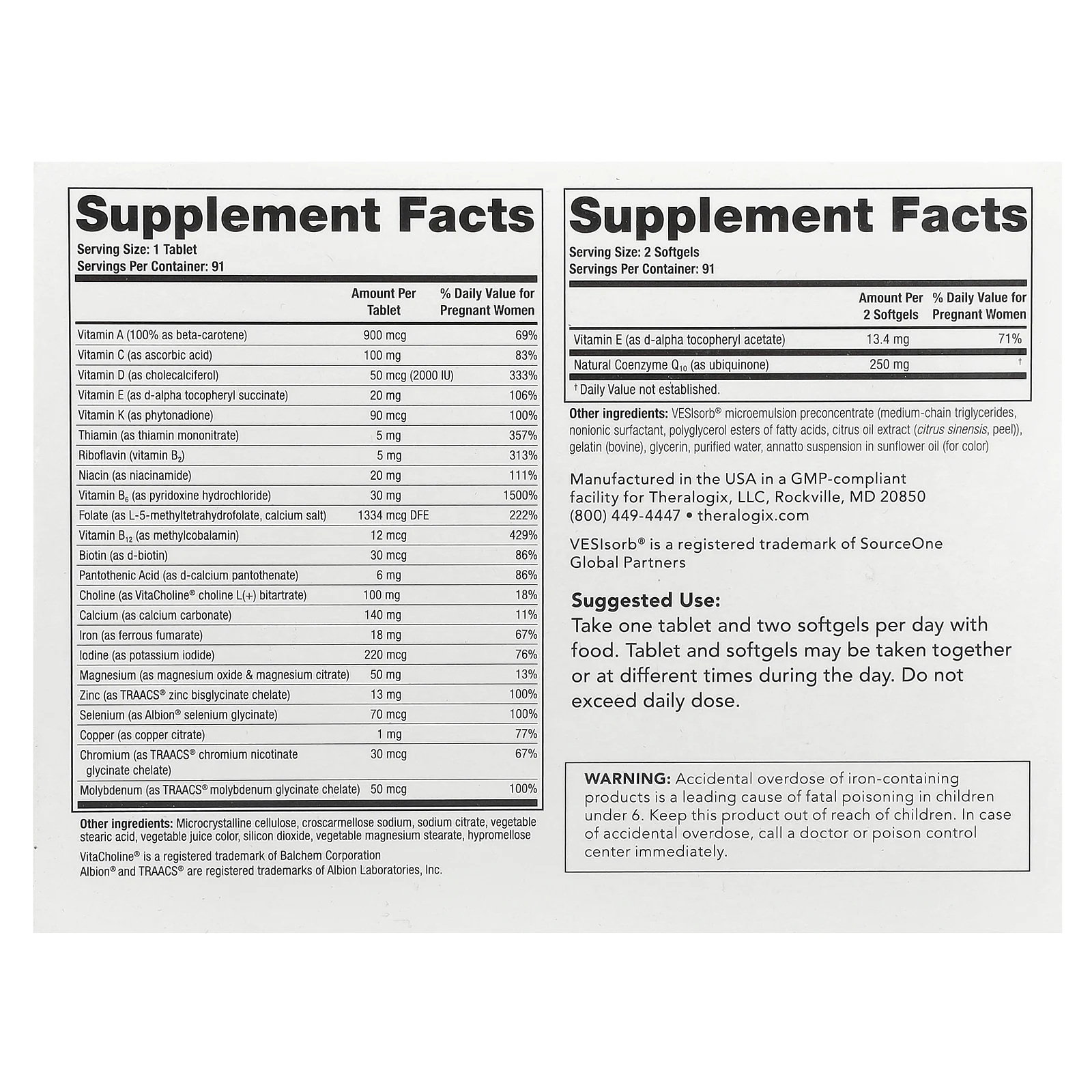 Theralogix, TheraNatal, OvaVite`` 91 таблетка + 182 мягкие таблетки