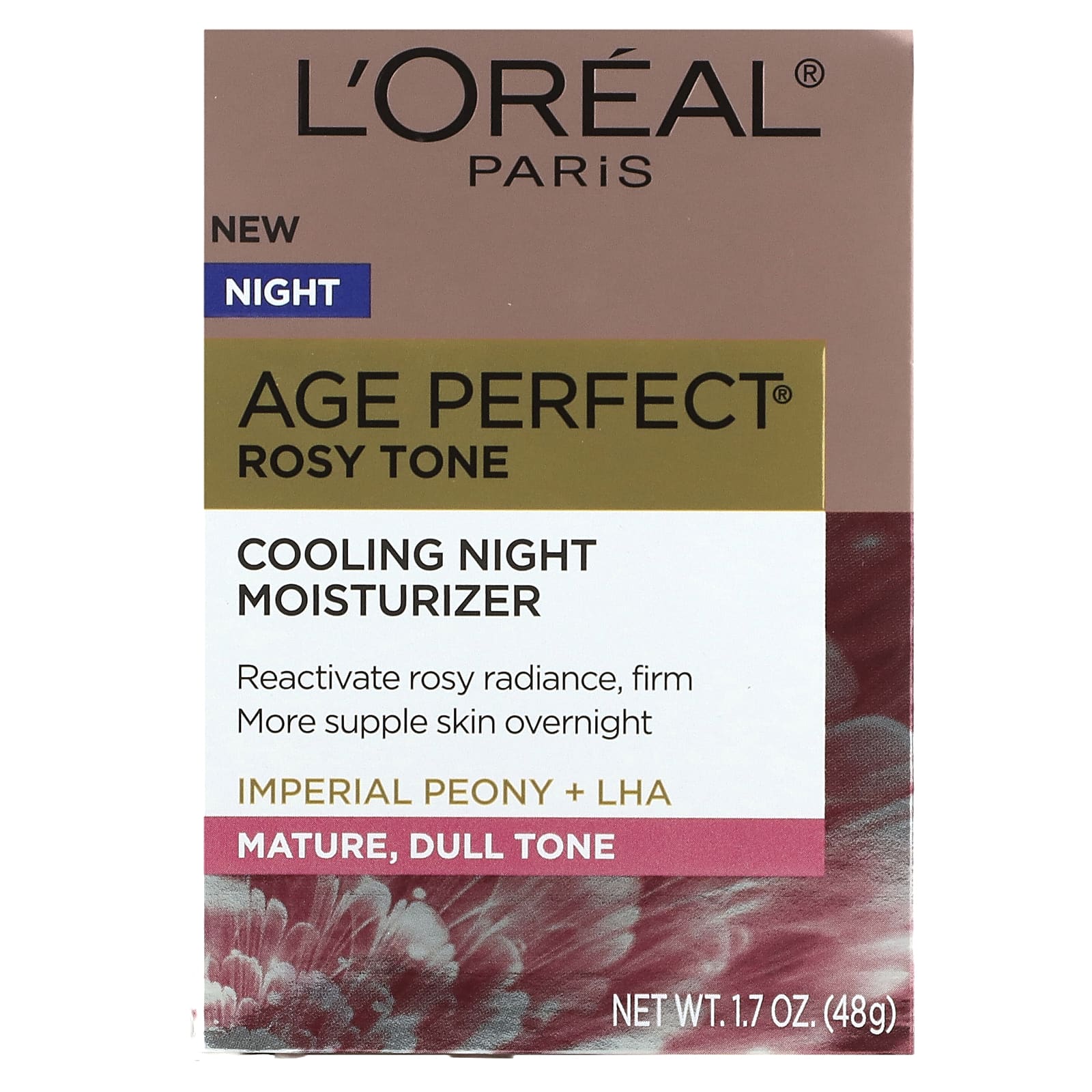L'Oréal, Age Perfect Rosy Tone, охлаждающее ночное увлажняющее средство, 48 г (1,7 унции)