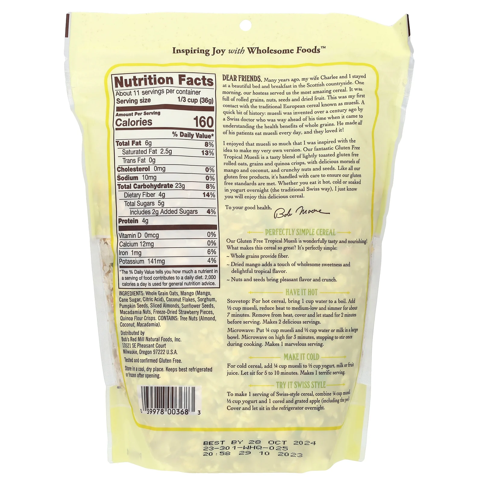 Bob's Red Mill, тропические мюсли без глютена, со вкусом манго и кокоса, 397 г (14 унций)