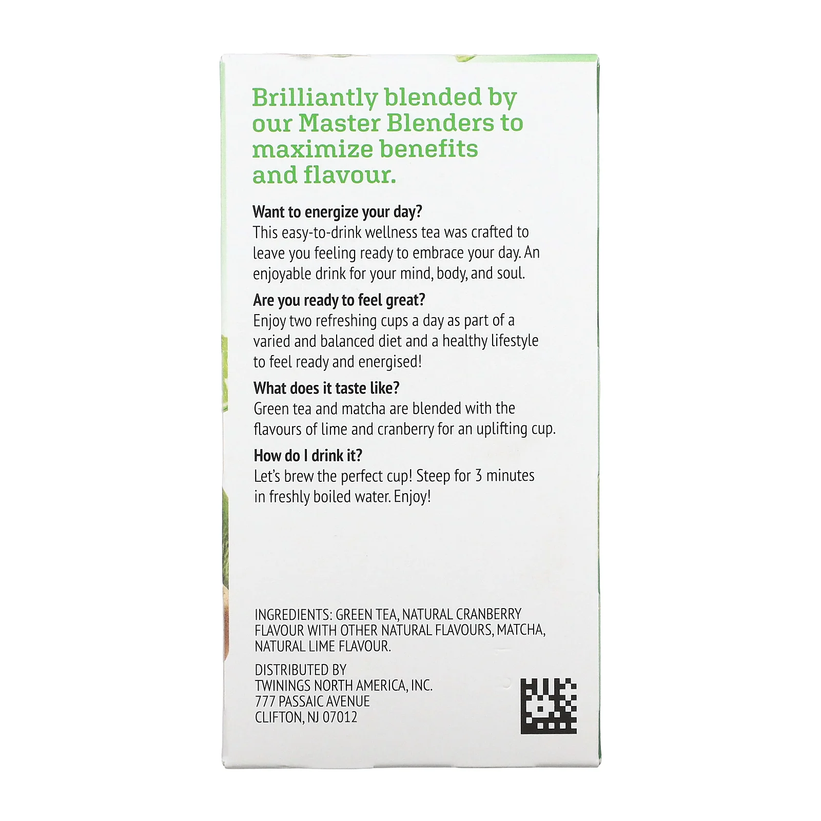 Twinings, бодрящий зеленый чай с матчей, клюквой и лаймом, 18 чайных пакетиков, 36 г (1,27 унции)