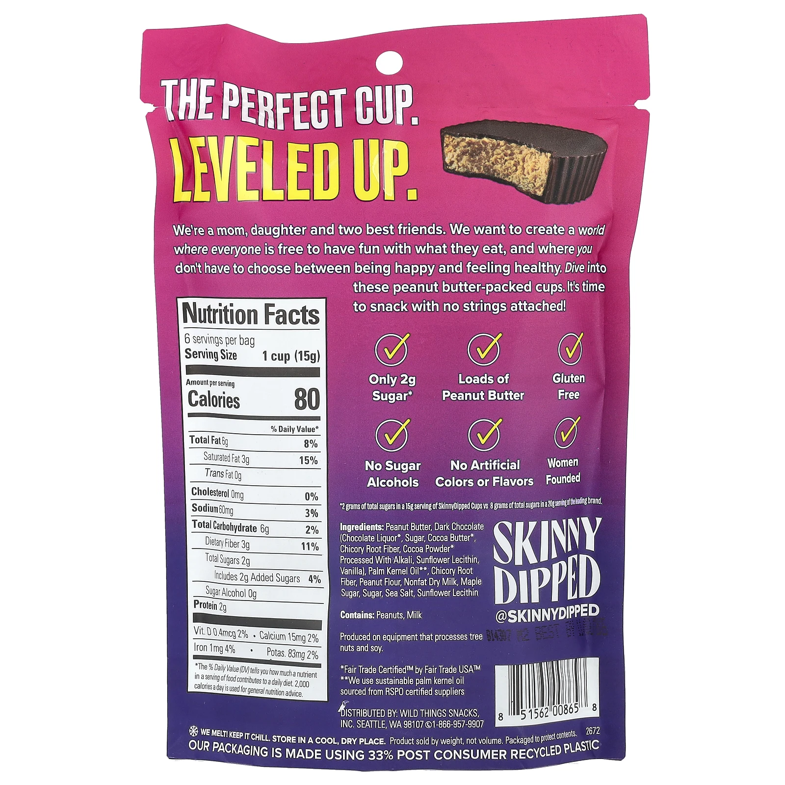 SkinnyDipped, Чашки с арахисовой пастой из темного шоколада, 90 г (3,17 унции)