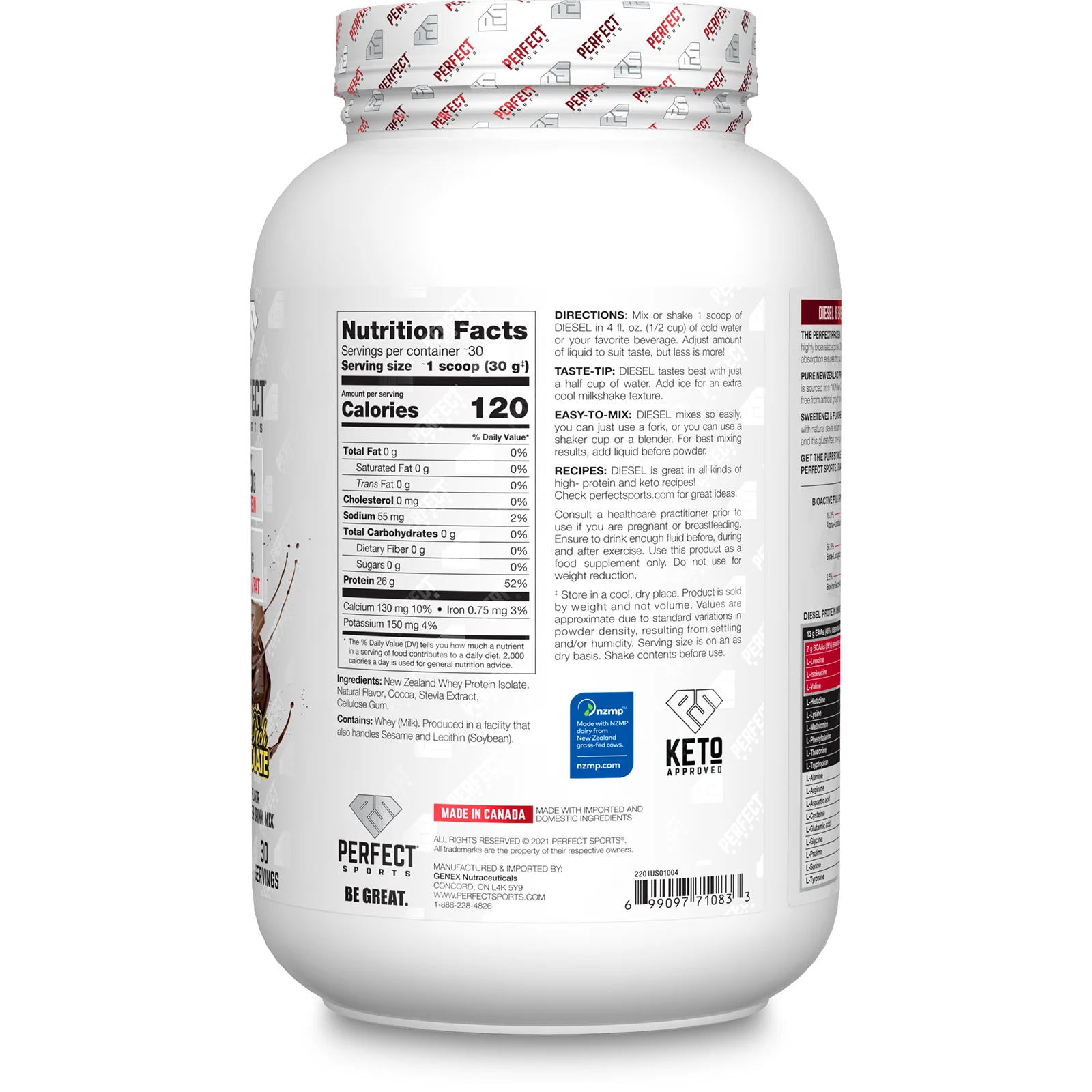 PERFECT Sports, Diet, новозеландский сывороточный изолят, тройной шоколад, 908 г (2 фунта)