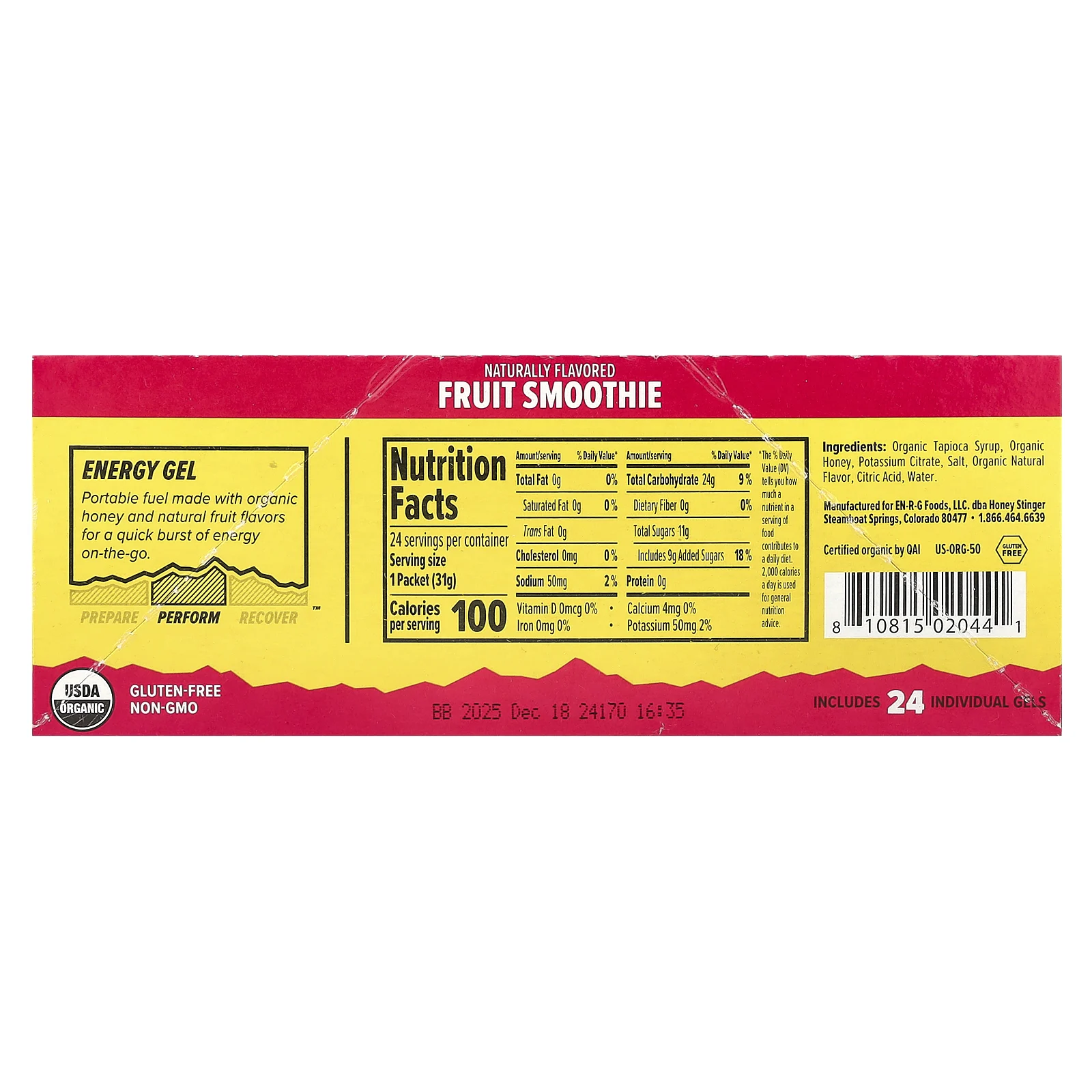 Honey Stinger, Energy Gel, фруктовый смузи, 24 пакетика по 31 г (1,1 унции)