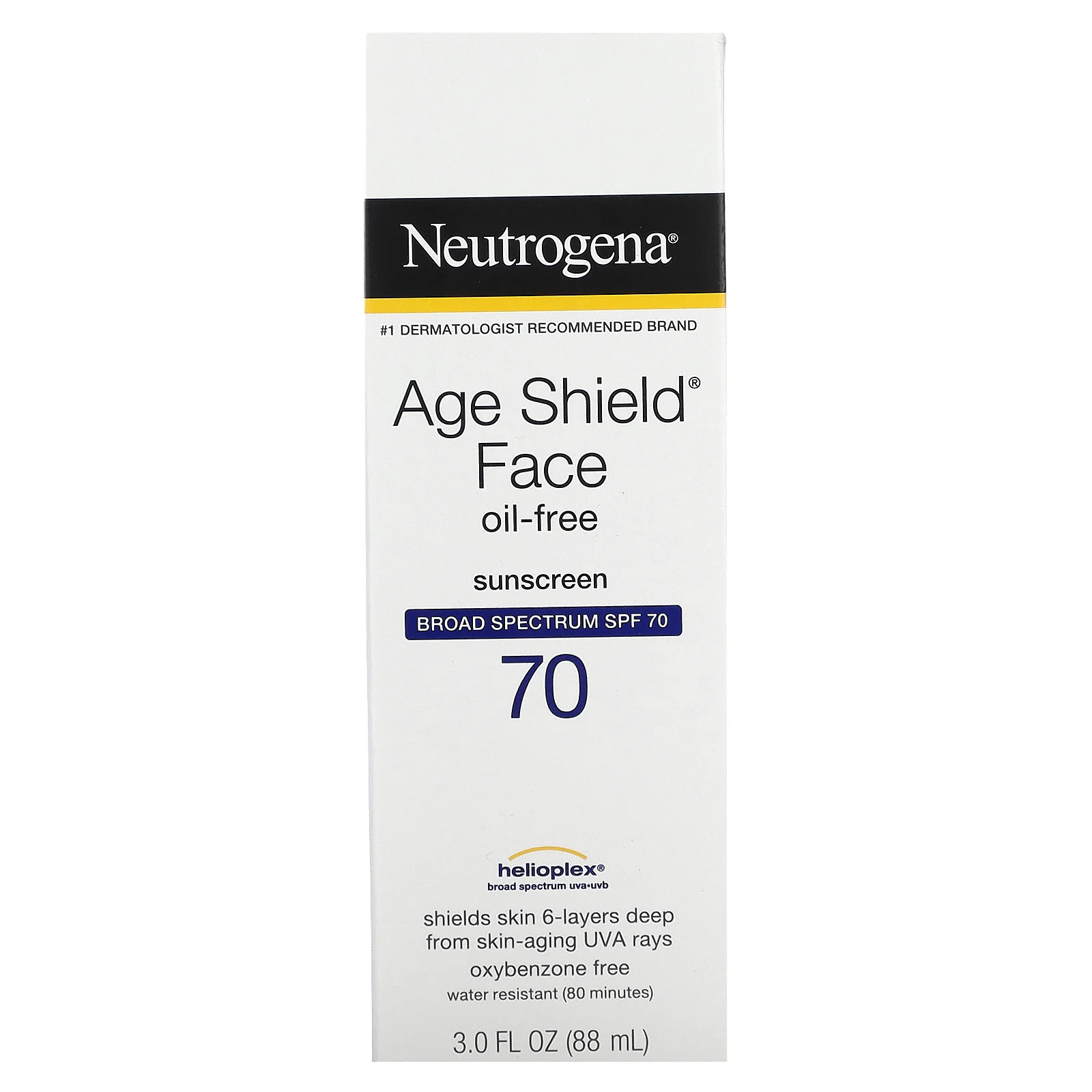Neutrogena, Age Shield, солнцезащитное средство для лица, SPF 70, 88 мл (3 жидк. Унции)