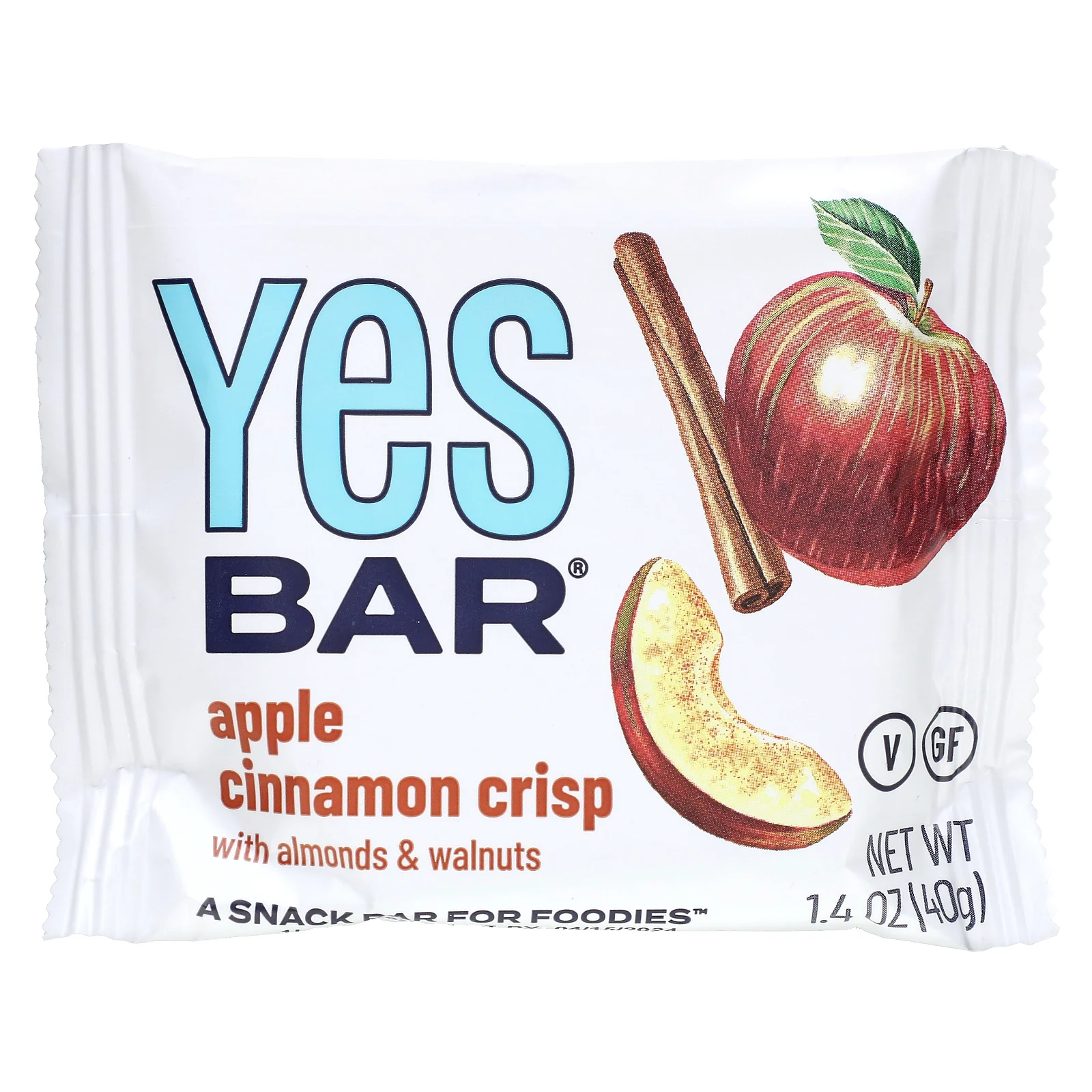 Yes Bar, Snack Bar, хрустящий с яблоком и корицей, 6 батончиков по 40 г (1,4 унции)