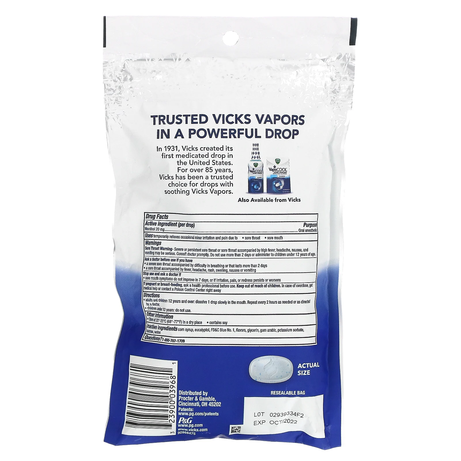 Vicks, VapoCool Severe, морозная свежесть, 45 лечебных леденцов