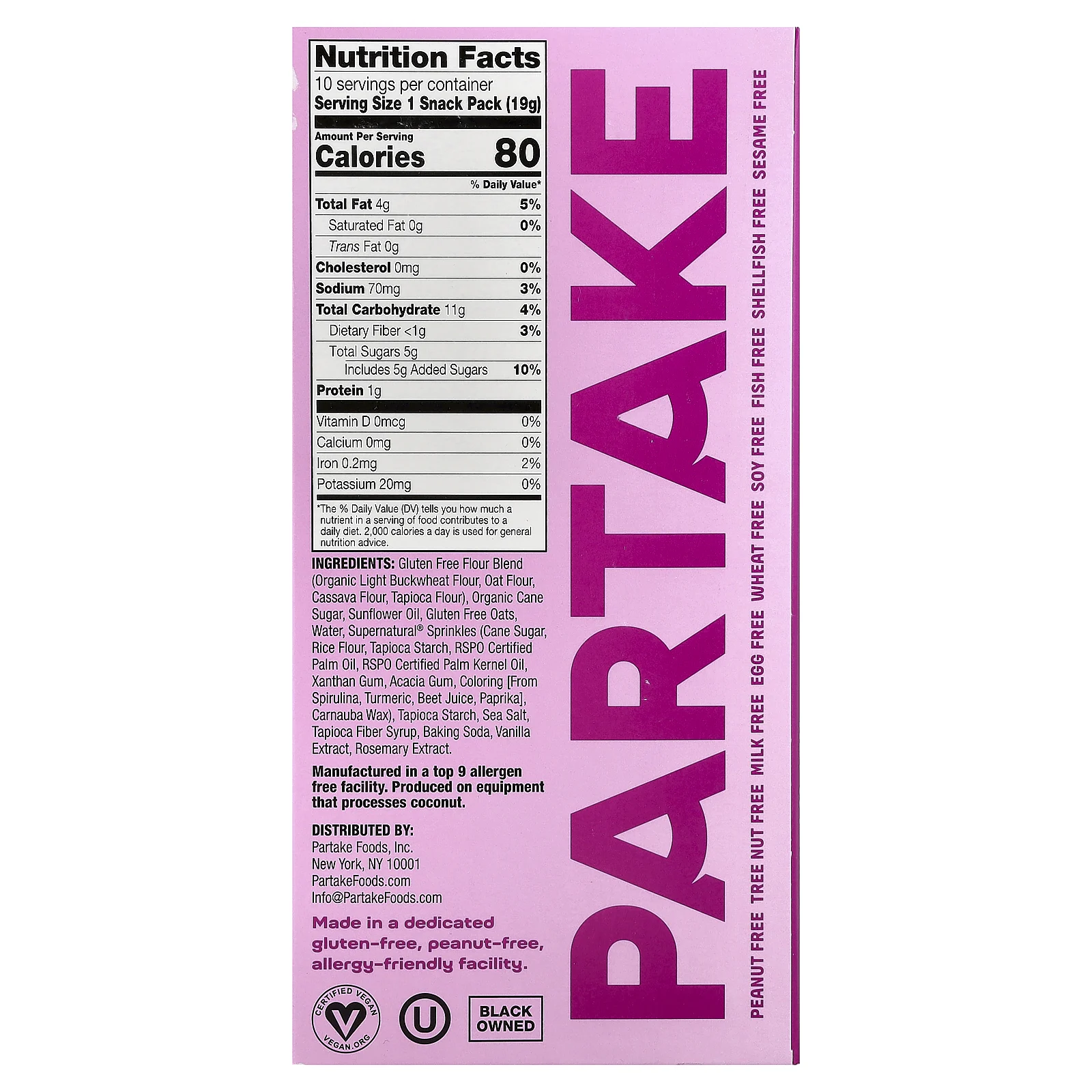 Partake, хрустящее печенье, конфетти, 10 упаковок по 19 г (0,67 унции)