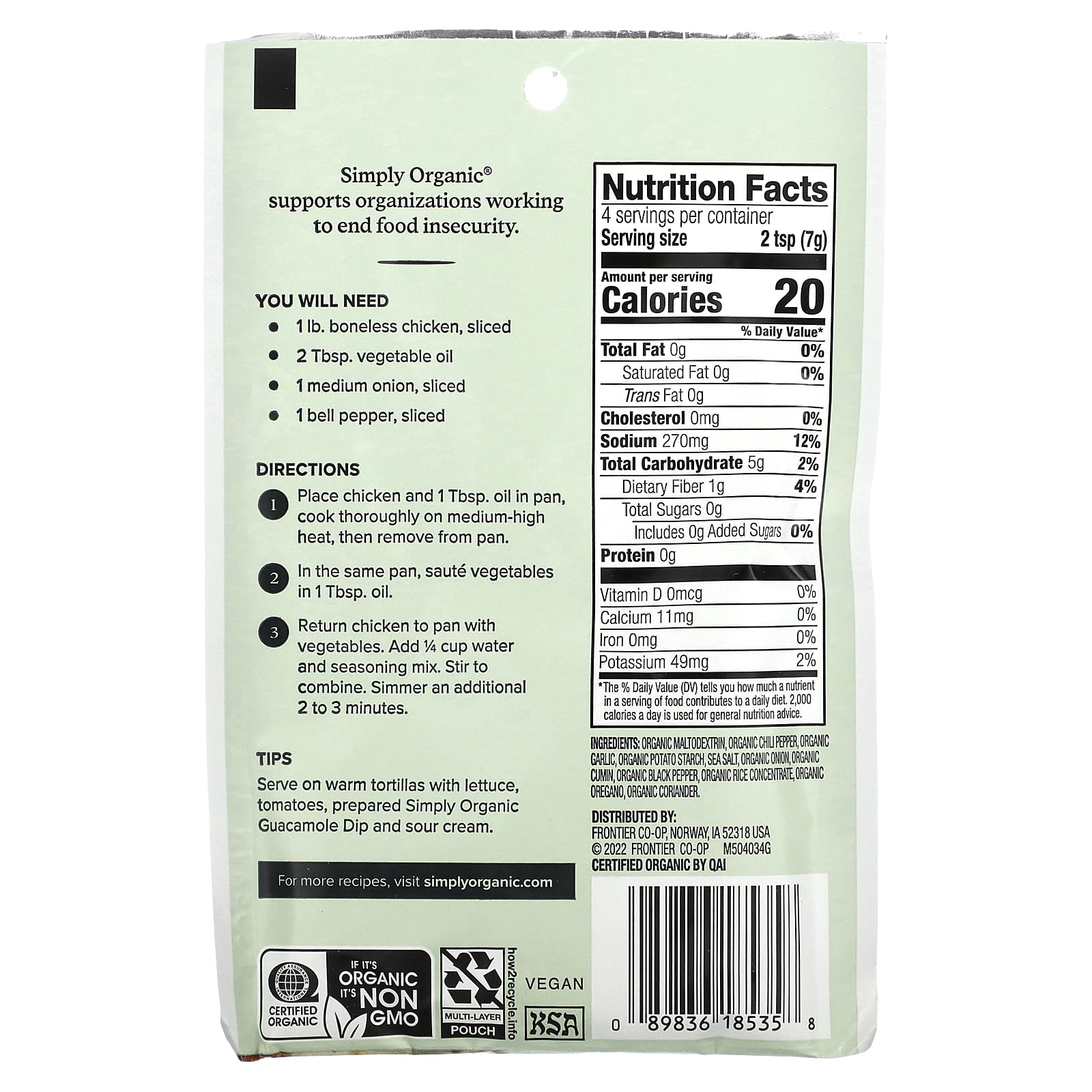 Simply Organic, Смесь приправ фахита, 12 пакетиков по 1 унции (28 г) каждый