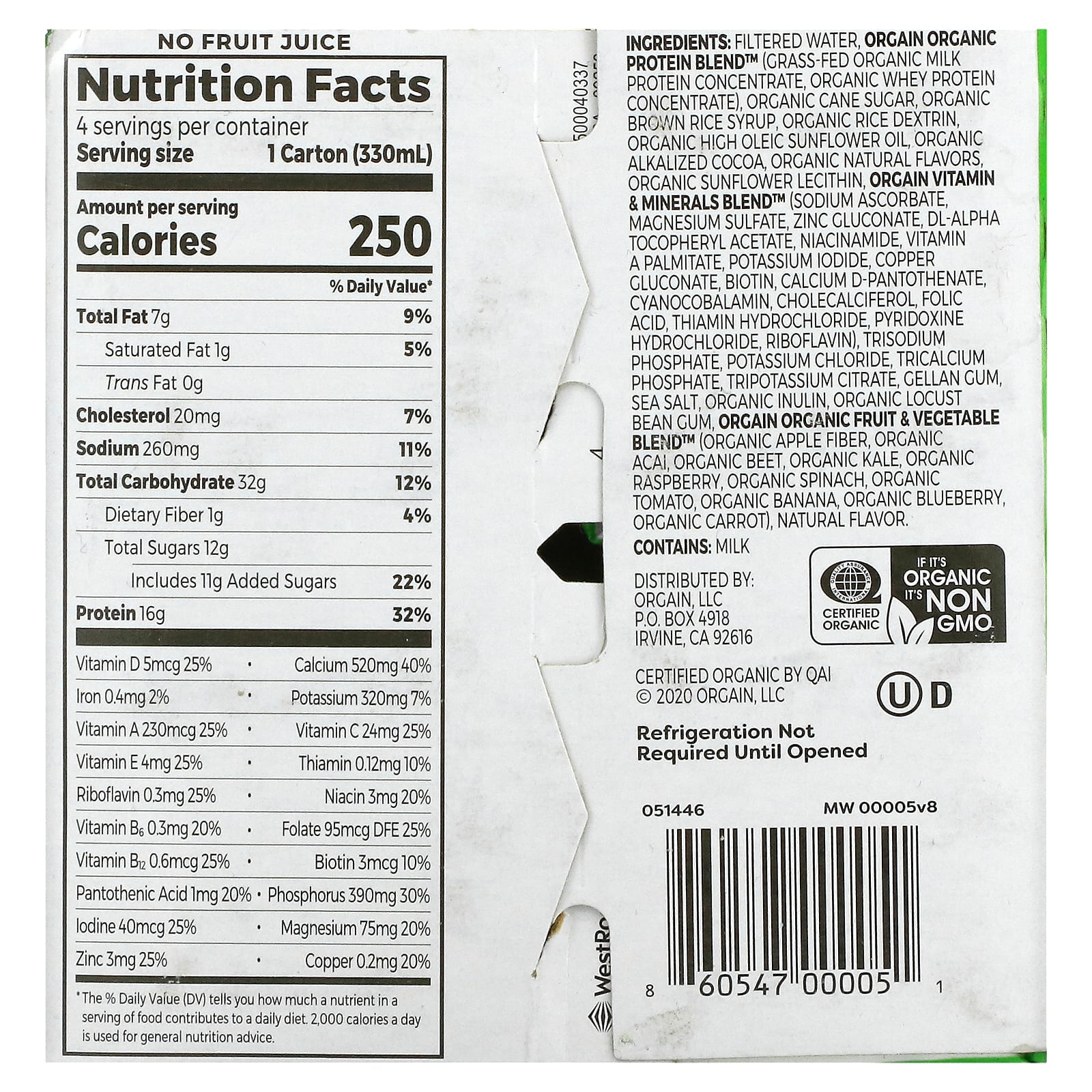 Orgain, Органическое питание, универсальный питательный  коктейль, сливочно-шоколадный фадж, 4 шт., 11 ж. унц. каждый