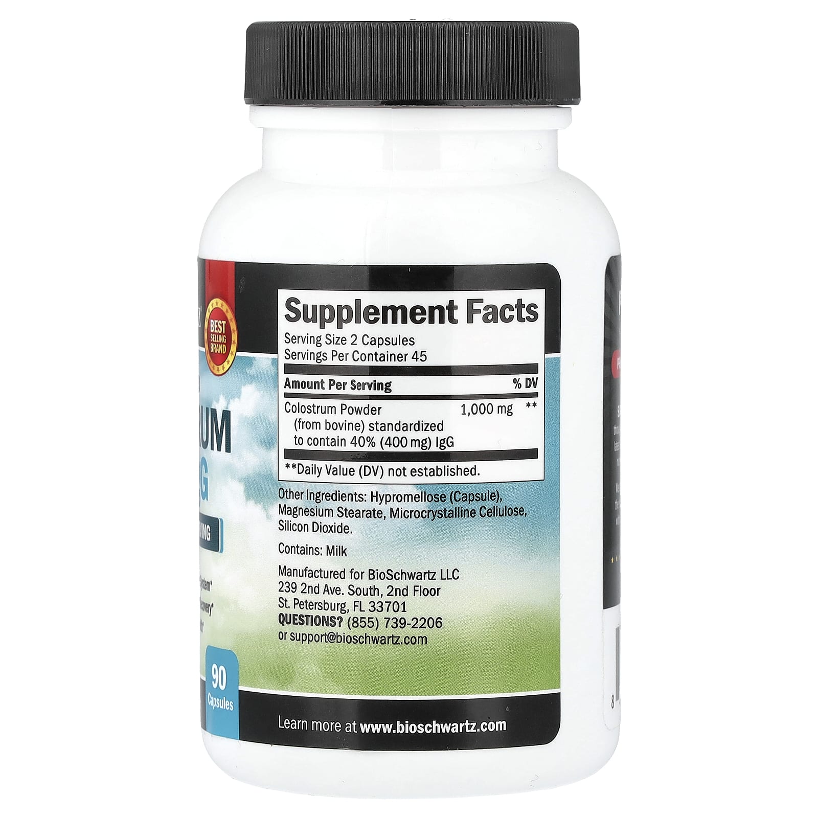 BioSchwartz, молозиво от животных травяного откорма, 40% IgG, 90 капсул (500 мг в 1 капсуле)