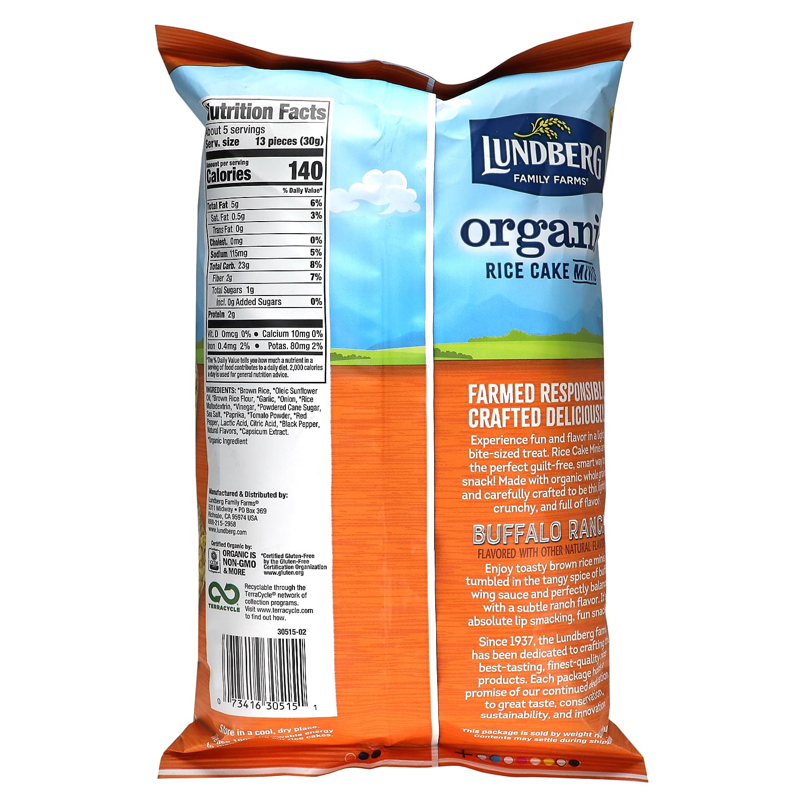 Lundberg, Органический рисовый торт Minis, Buffalo Ranch, 5 унций (142 г)