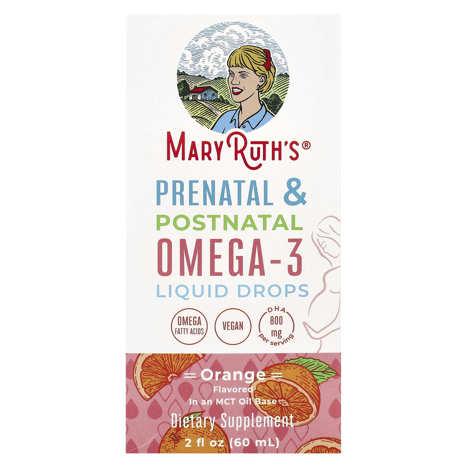 MaryRuth's, Пренатальные и послеродовые жидкие капли с омега-3, апельсин, 60 мл (2 жидк. Унции)