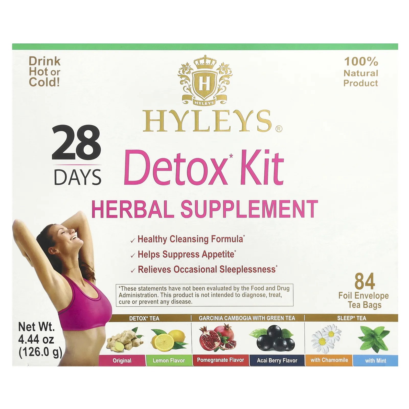 Hyleys Tea, 28 Days Detox Kit, ассорти, 84 чайных пакетика в фольгированных пакетиках, 126 г (4,44 унции)