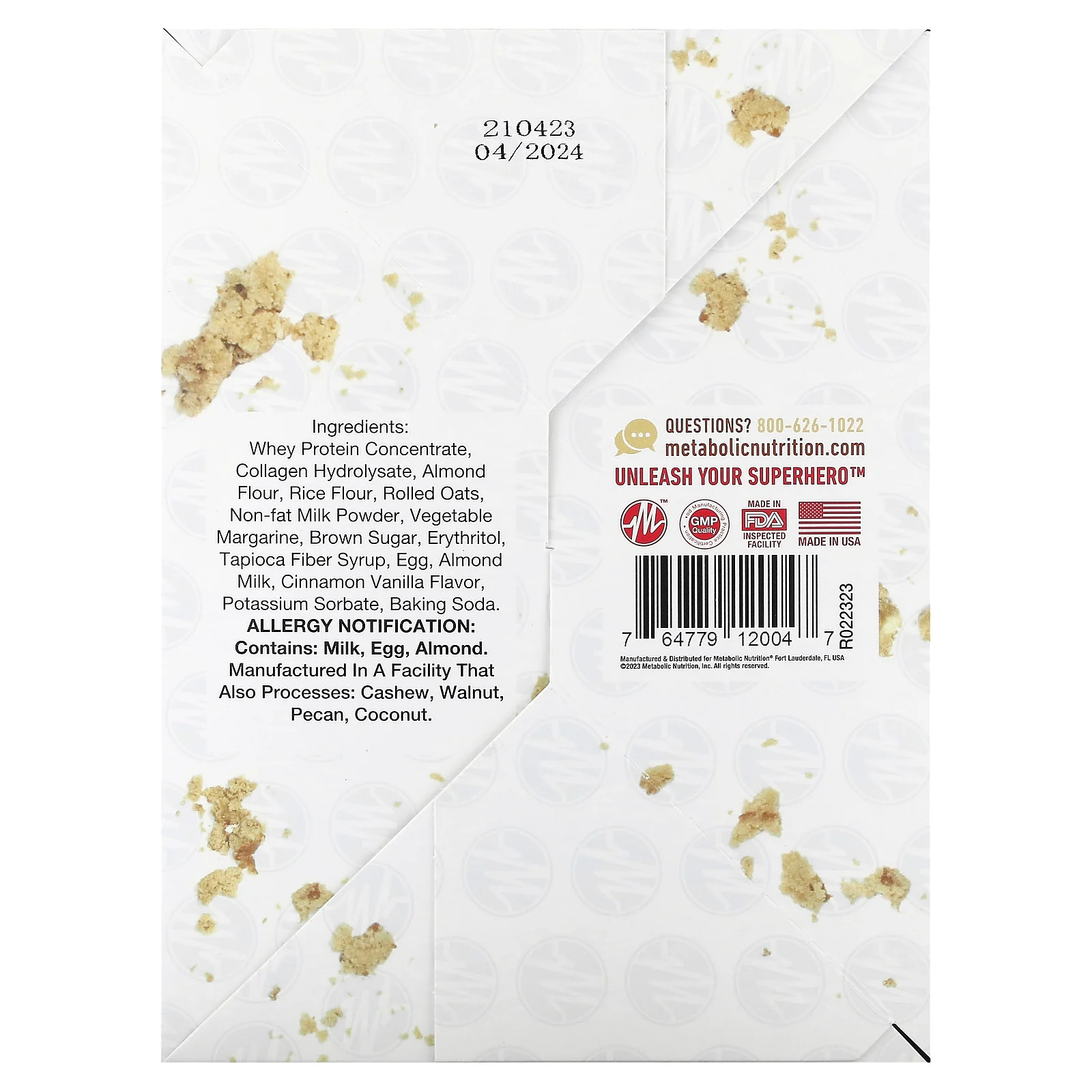 Metabolic Nutrition, Протеиновый батончик в крошке, Snickerdoodle, 12 батончиков по 75 г (2,65 унции)