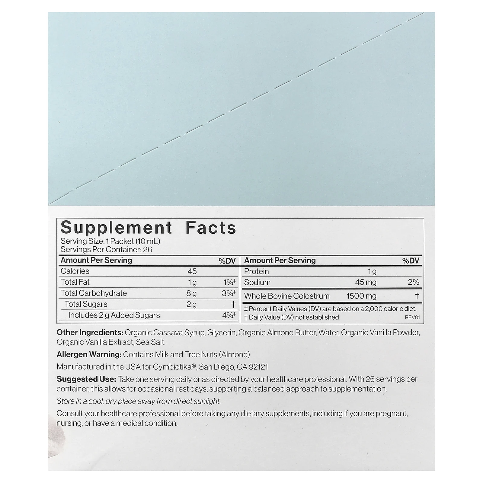 Cymbiotika, молозиво, ваниль и морская соль, 26 пакетиков по 10 мл (0,3 жидк. унции)
