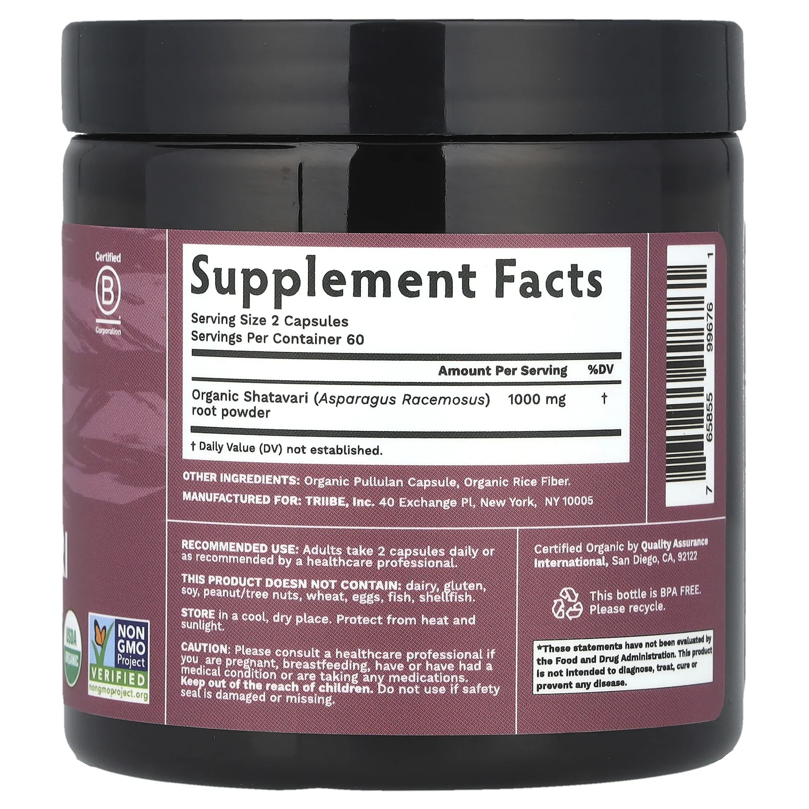 Tribe Organics, Шатавари, 1000 мг, 120 капсул (500 мг в каждой капсуле)