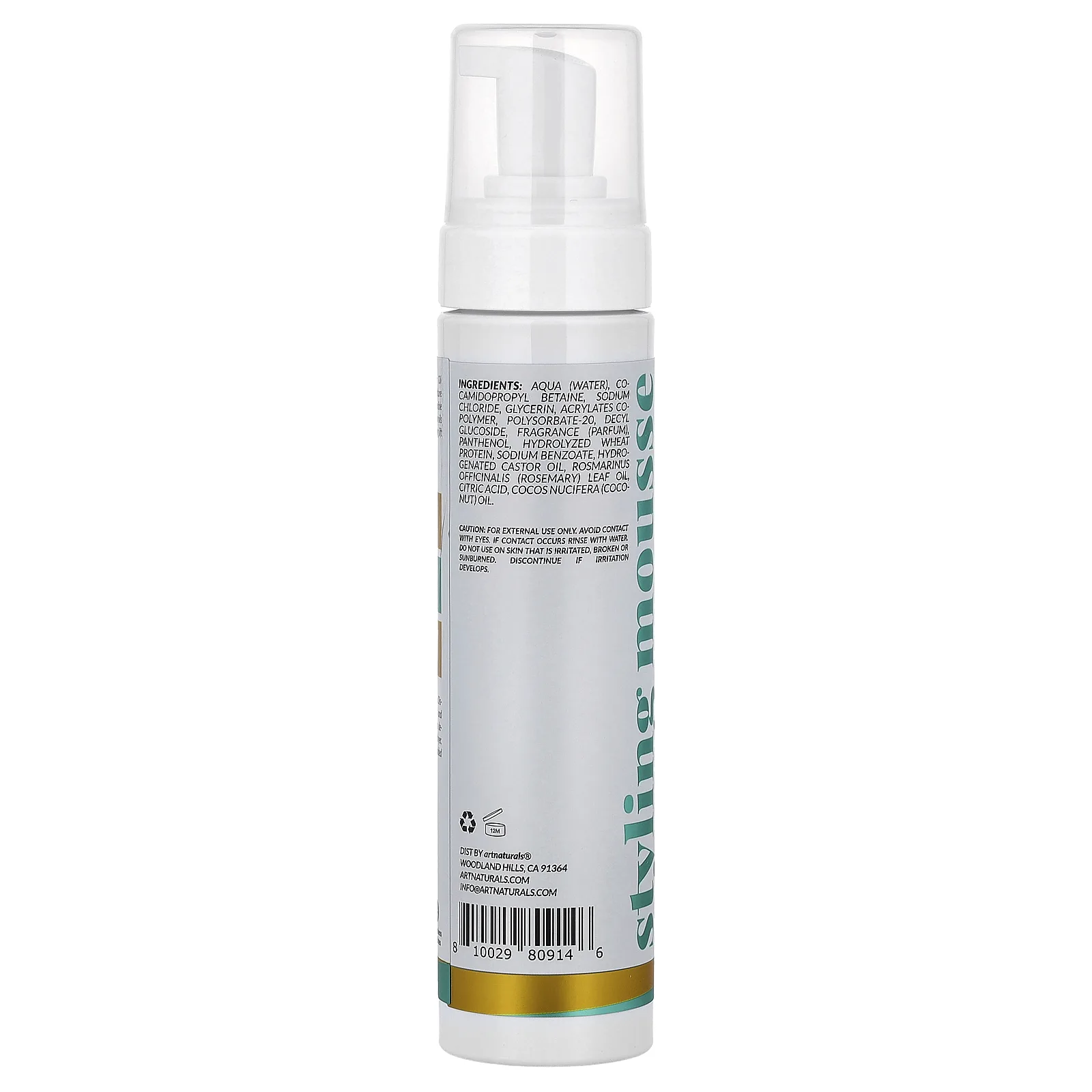 artnaturals, Мусс для укладки с розмарином и касторовым маслом, для всех типов волос, 236 мл (8 жидк. Унций)