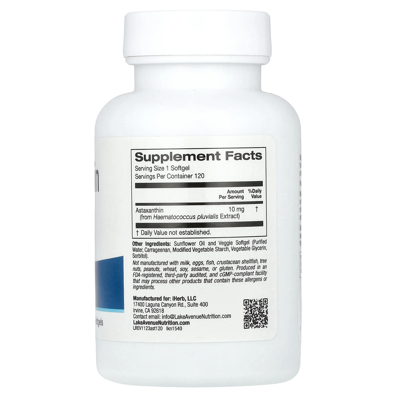 Lake Avenue Nutrition, астаксантин, 10 мг, 120 вегетарианских капсул