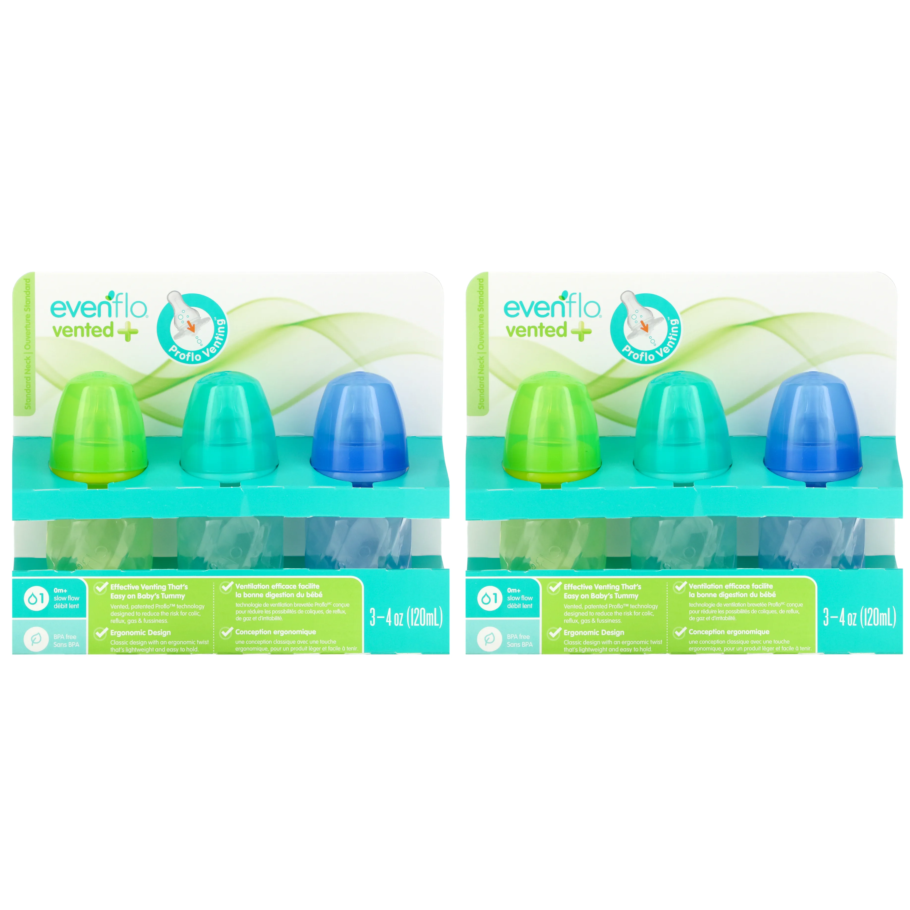 Evenflo Feeding, Тинт-флакон с вентиляцией и Twist из полипропилена, стандартный, для детей от 0 месяцев, с медленным потоком, 6 флаконов по 120 мл (4 унции)