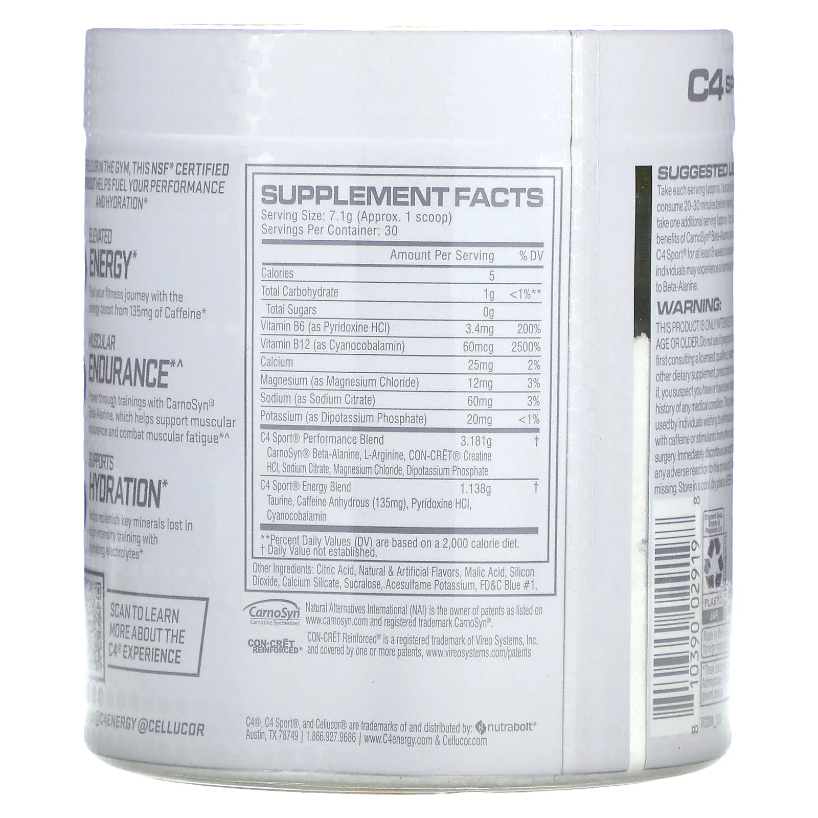 Cellucor, C4 Sport, предтренировочный, голубая малина,  213 г (7.5 унций)