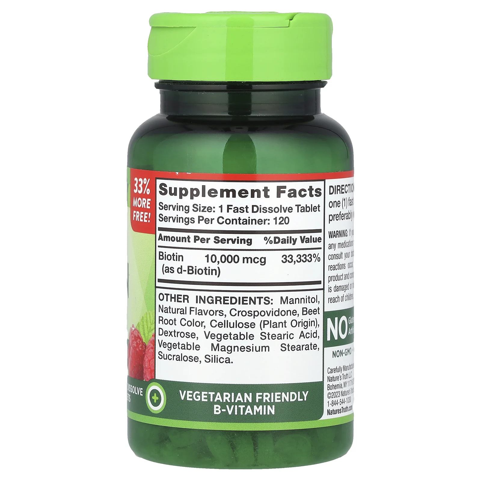 Nature's Truth, Maximum Biotin, Натуральные ягоды, 10000 мкг, 120 быстро растворяющихся таблеток