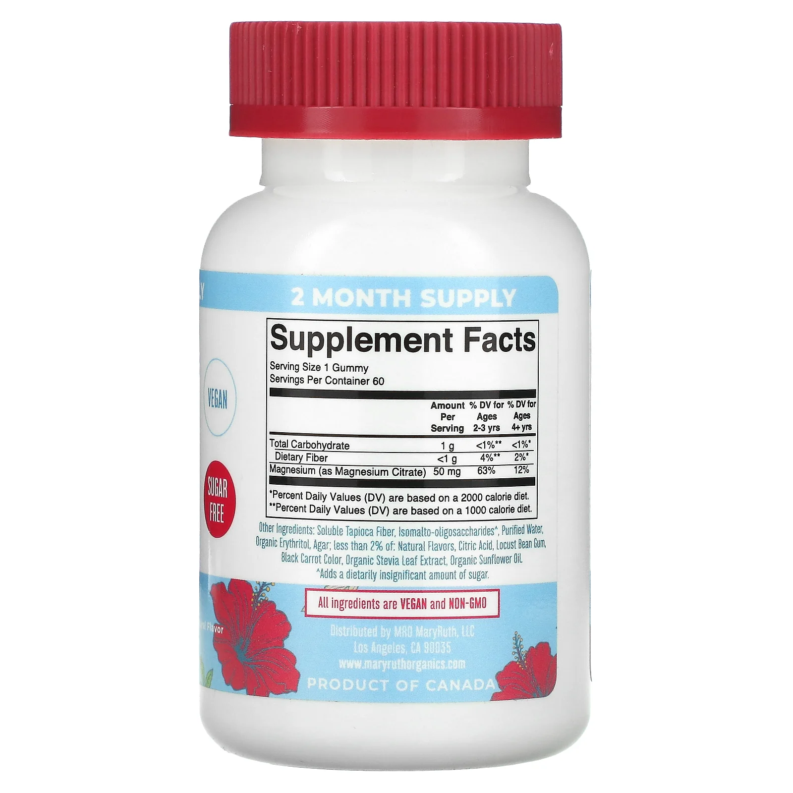 MaryRuth's, Успокаивающие жевательные таблетки с магнием, для детей, гибискус, 60 жевательных таблеток