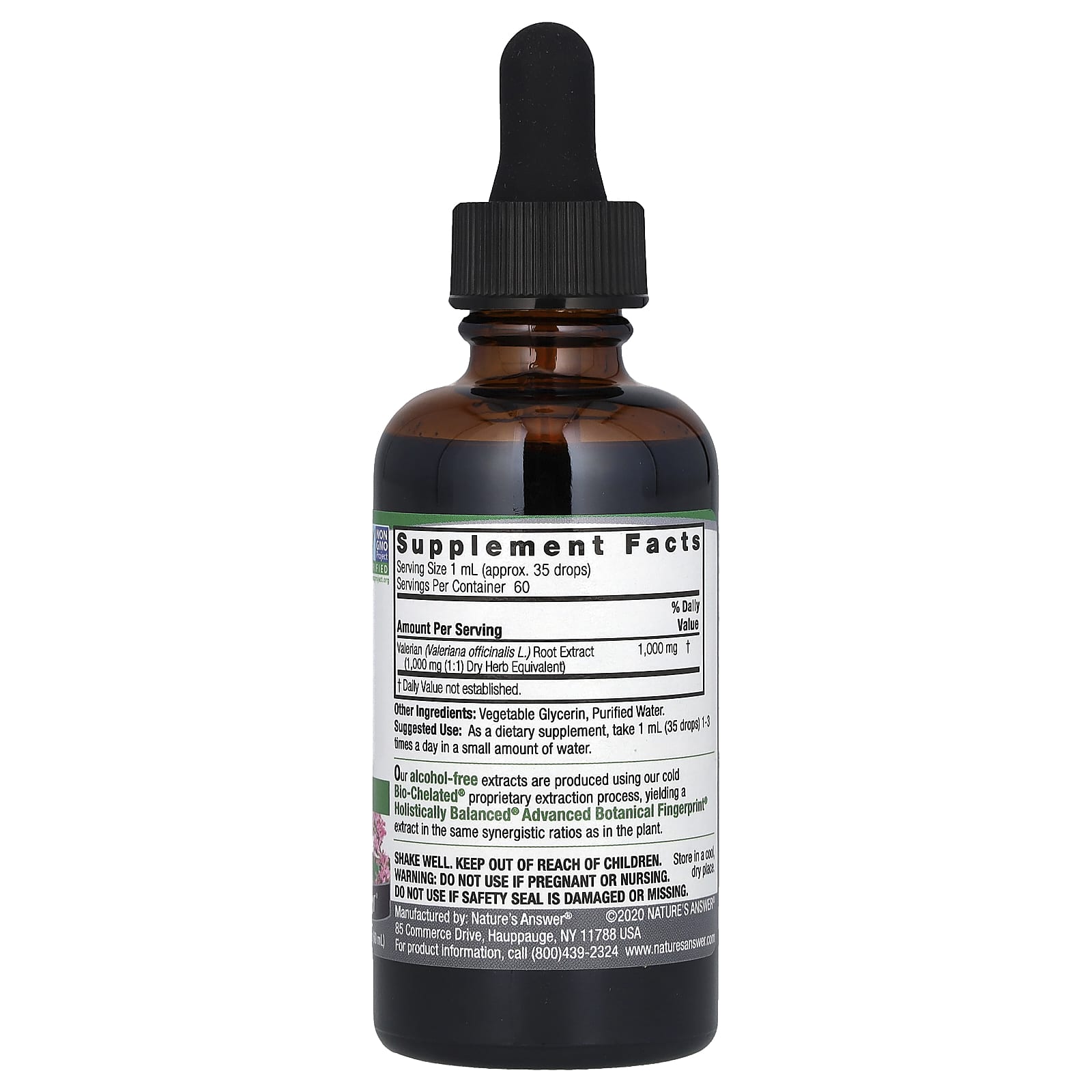 Nature's Answer, жидкий экстракт валерианы, без спирта, 1000 мг, 60 мл (2 жидк. унции)