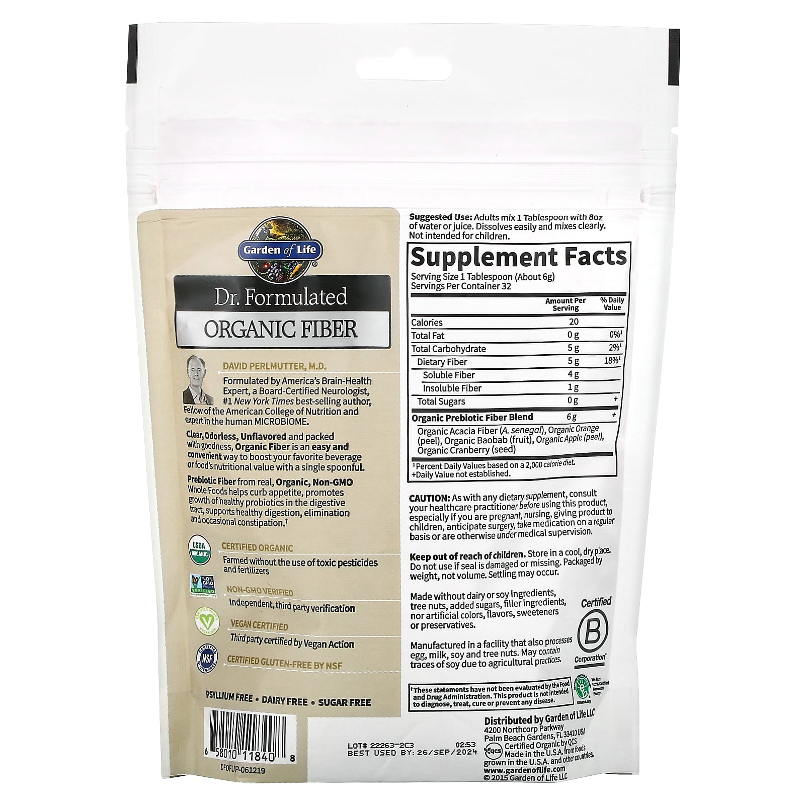 Garden of Life, Органическая клетчатка Dr. Formulated, без цвета, без вкуса, 192 г (6,8 унций)