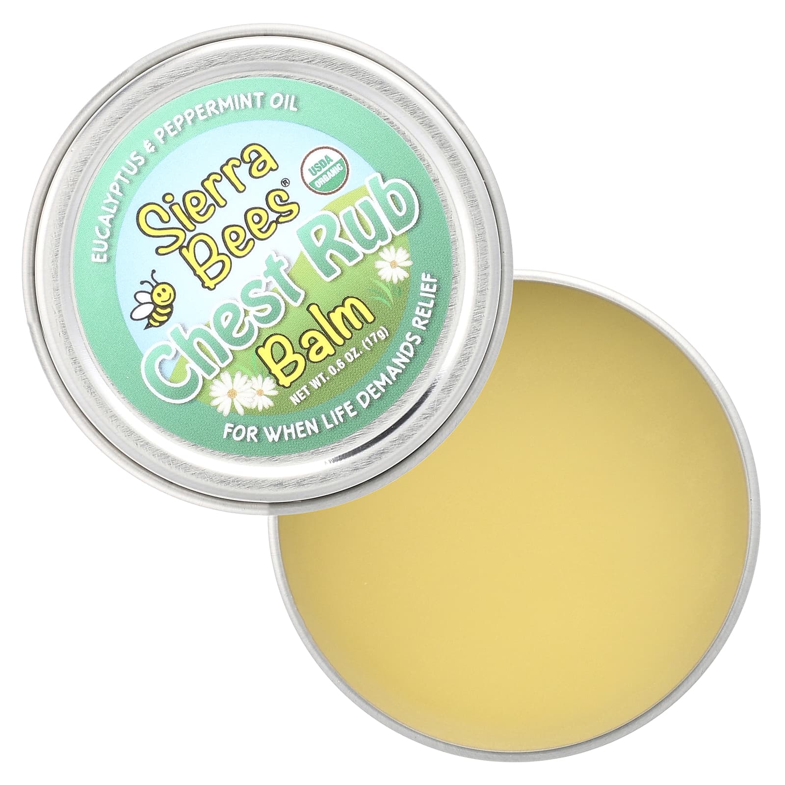 Sierra Bees, Бальзам для втирания в грудь, эвкалипт и перечная мята, 17 г (0,6 унции)