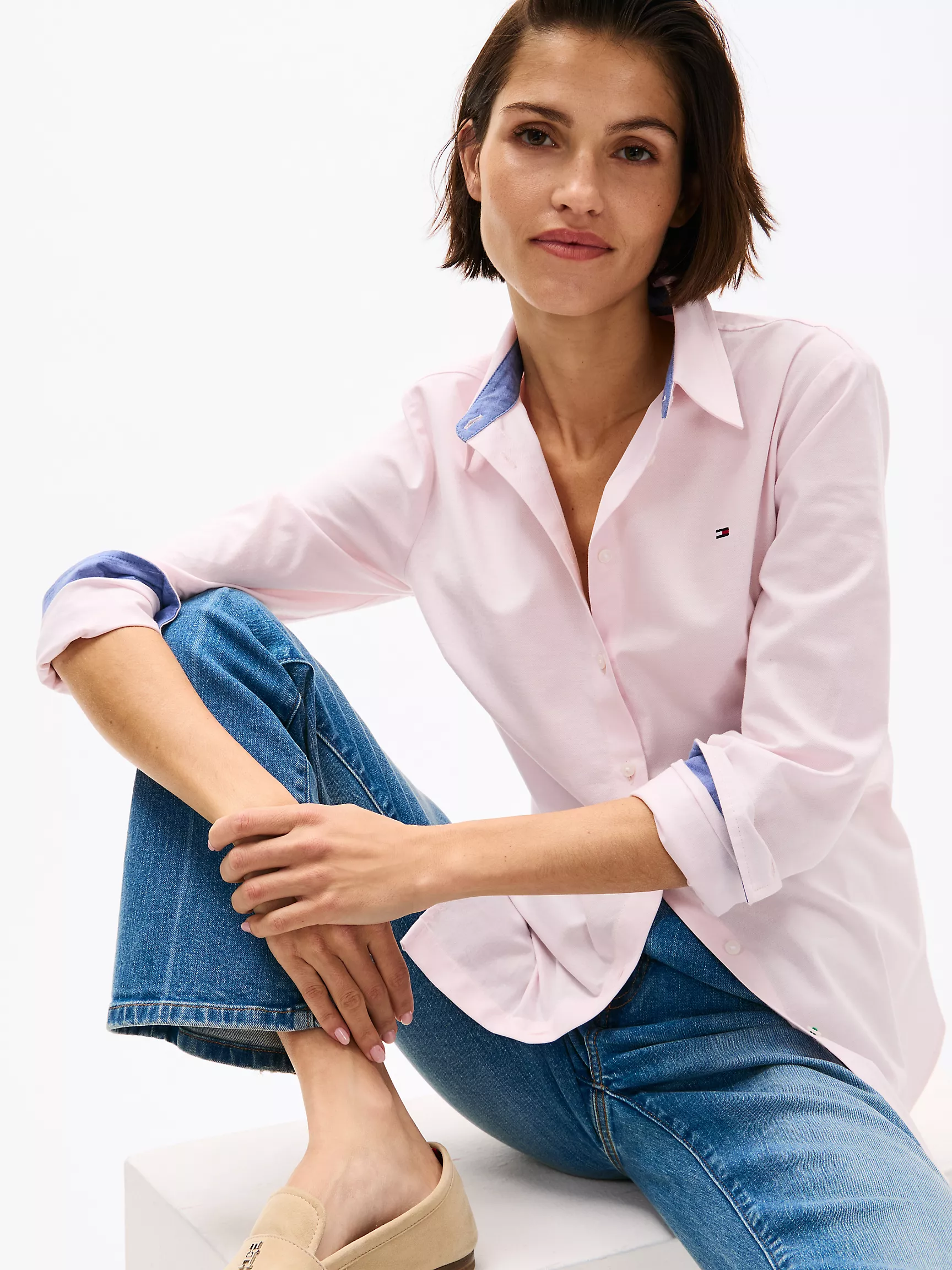 Женская рубашка Tommy Hilfiger, Однотонная эластичная оксфордская рубашка стандартного кроя