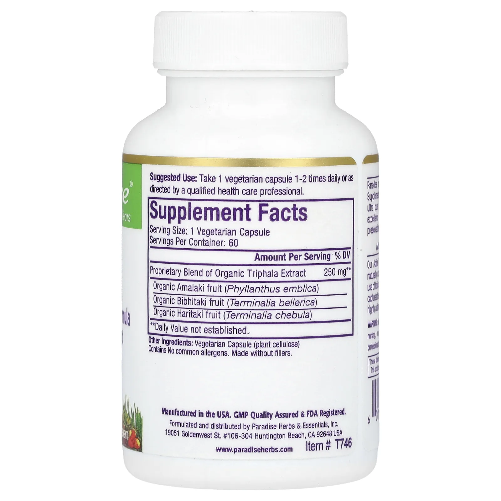 Paradise Herbs, трифала, 60 вегетарианских капсул